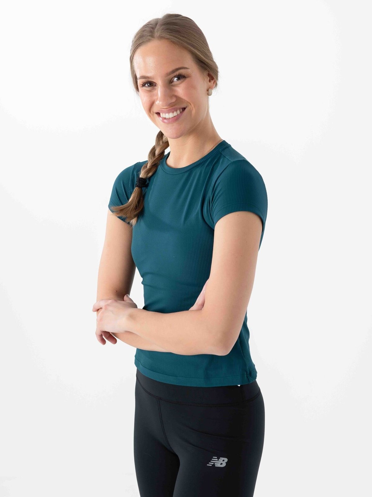 New Balance Ribbed Fitted T-Shirt Medusa Green