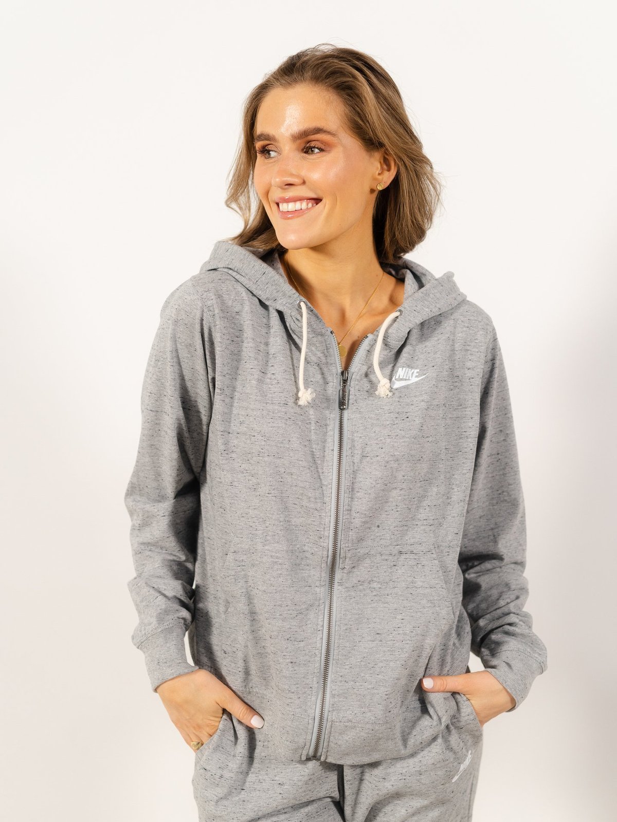 Nike Gym Vintage Full Zip Hoodie Dark Grey Heather/Hvit