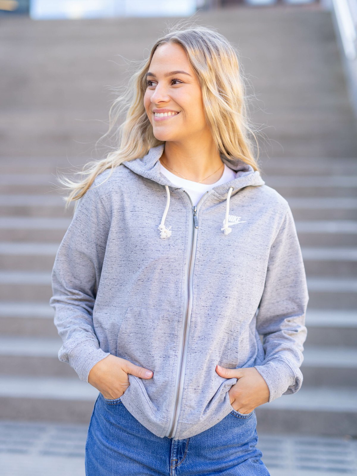 Nike Gym Vintage Full Zip Hoodie Dark Grey Heather/Hvit