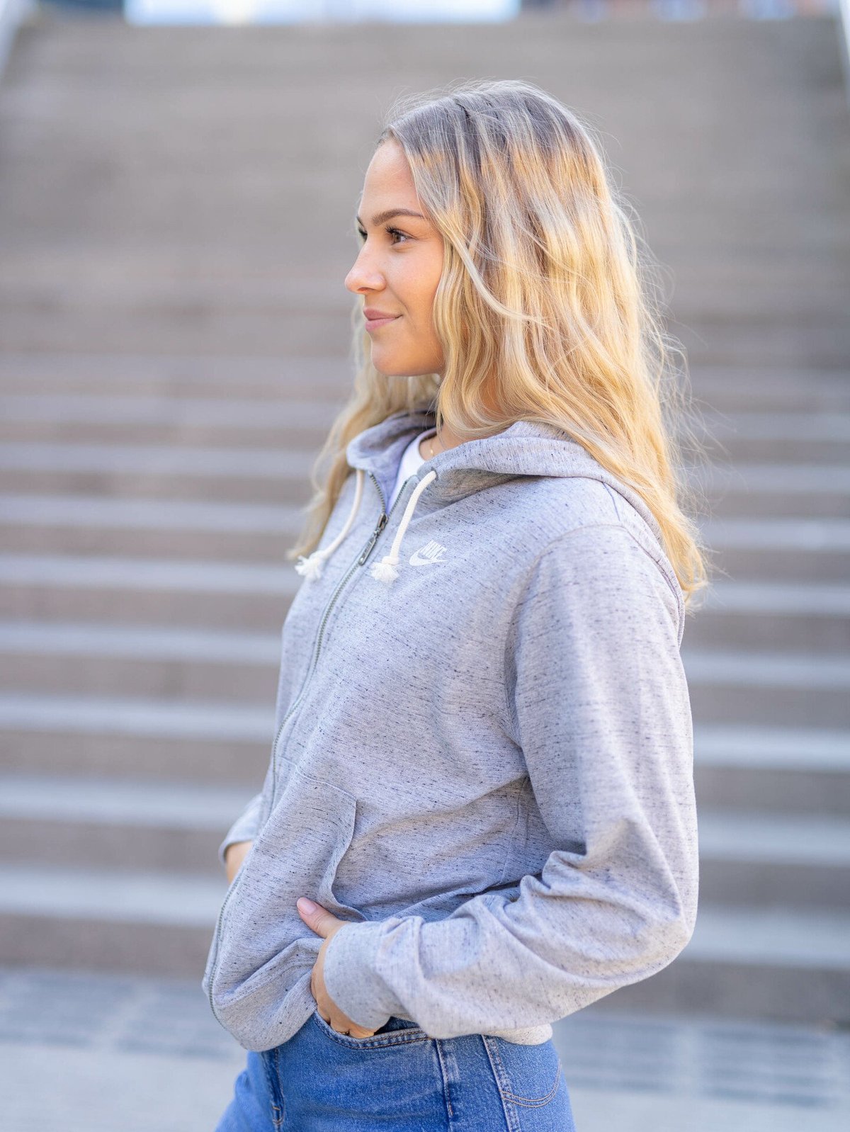 Nike Gym Vintage Full Zip Hoodie Dark Grey Heather/Hvit