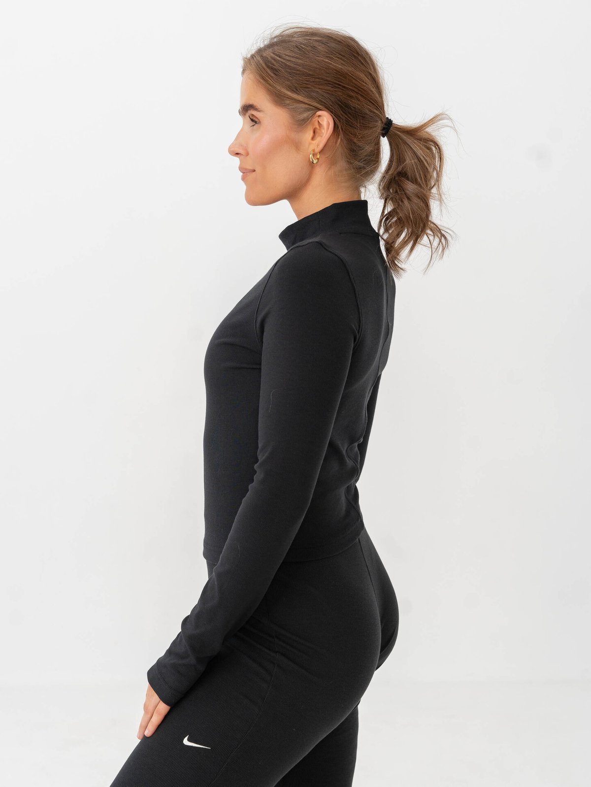 Nike Sportswear Essential Rib Mock Long Sleeve Top Black