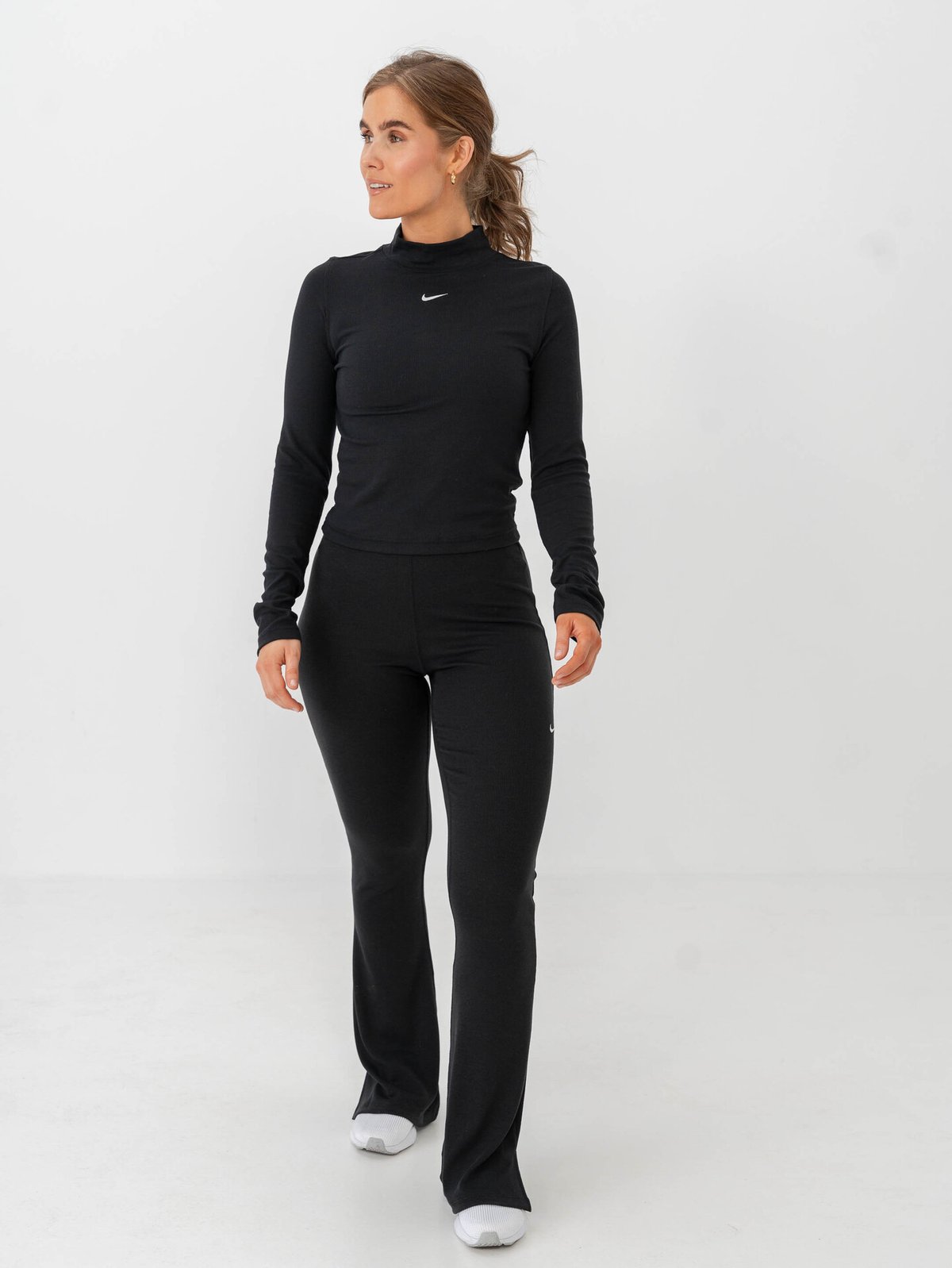 Nike Sportswear Essential Rib Mock Long Sleeve Top Black