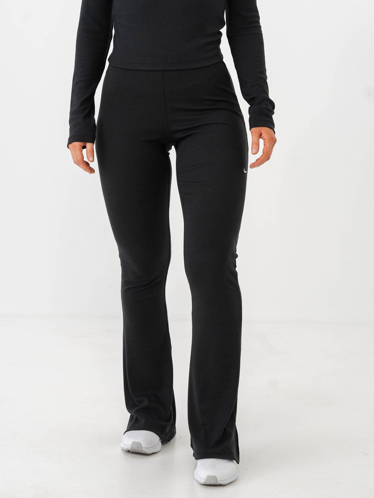 Nike Sportswear Chill Knit Mini-Rib Mid-Rise Flared Tights Black / Sail