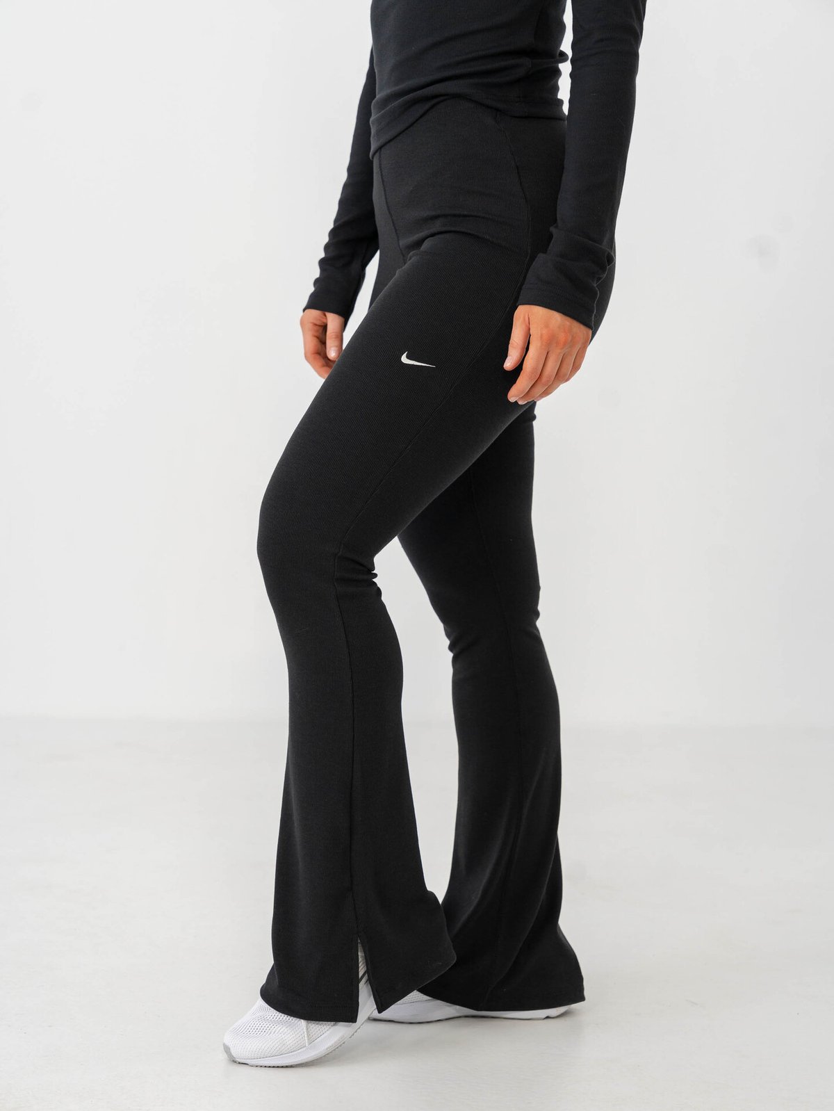 Nike Sportswear Chill Knit Mini-Rib Mid-Rise Flared Tights Black / Sail