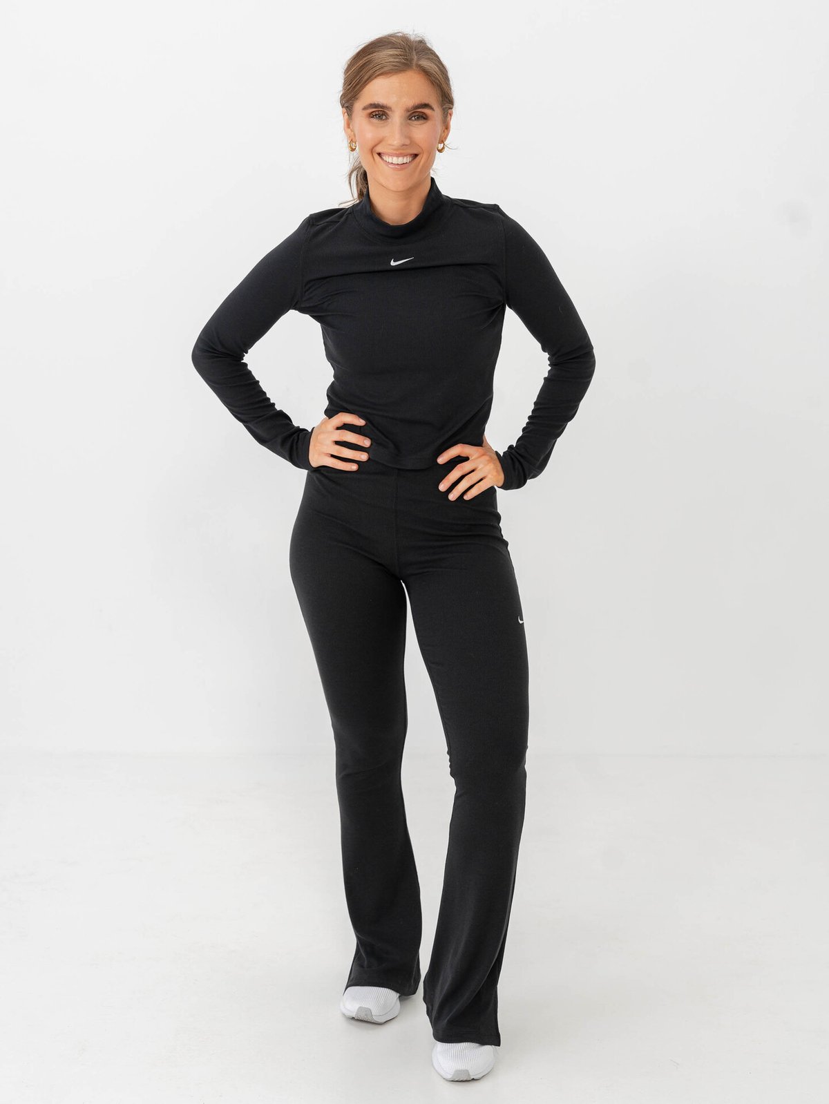 Nike Sportswear Chill Knit Mini-Rib Mid-Rise Flared Tights Black / Sail