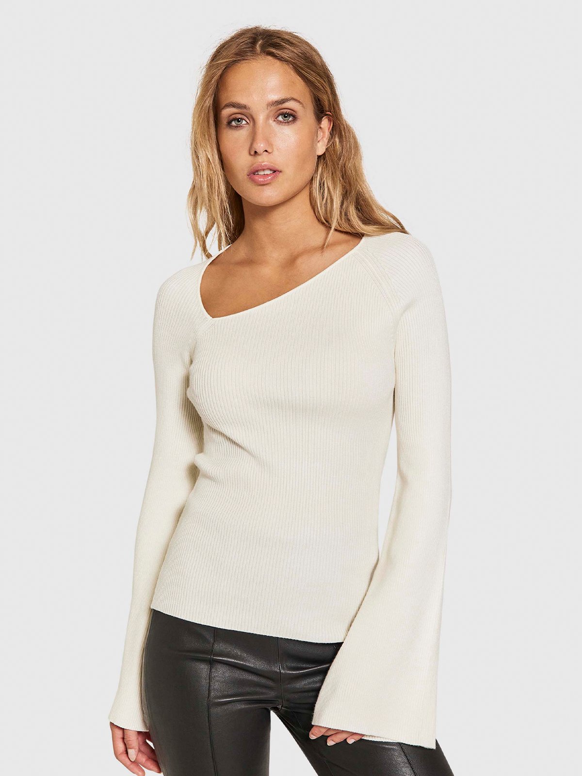 NORR Sherry Wide Sleeve Knit Top Off-White