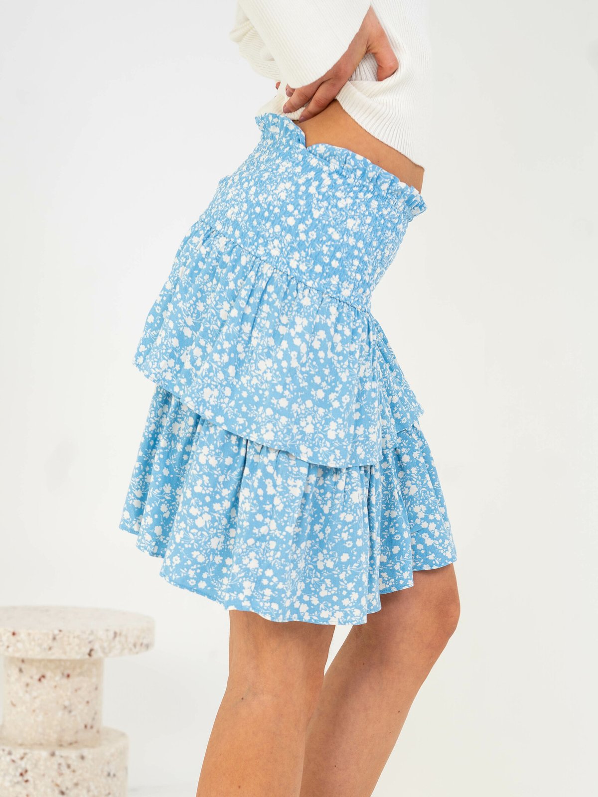 NORR Bomba Smock Skirt Blue with White Flower Print
