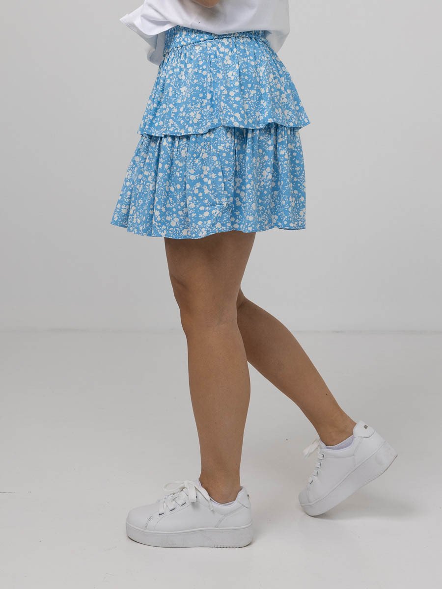 NORR Bomba Smock Skirt Blue with White Flower Print