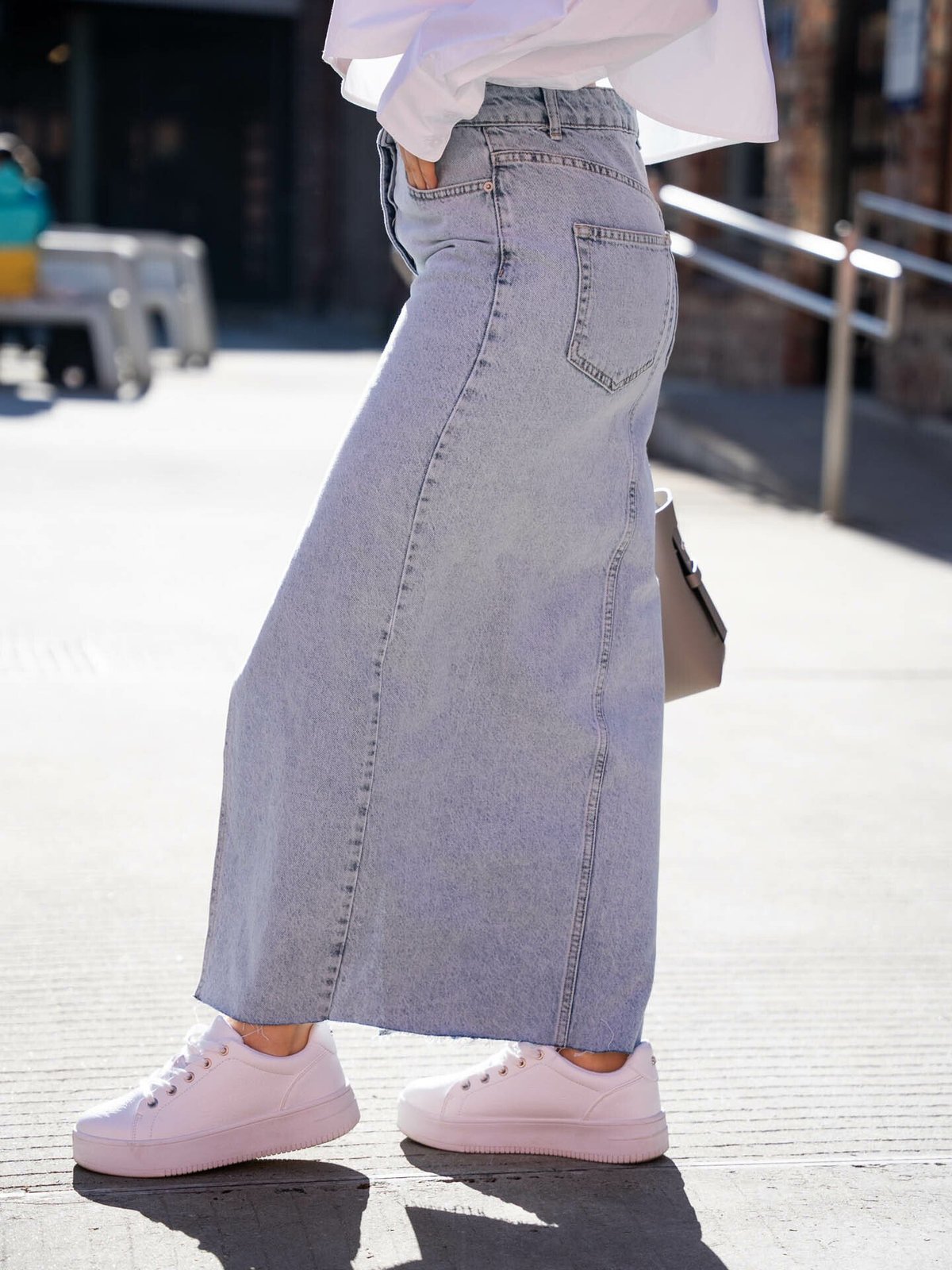 NORR Ninni Maxi Denim Skirt BLUE LIGHT WASH