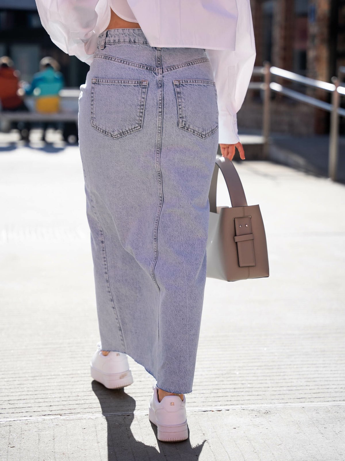 NORR Ninni Maxi Denim Skirt BLUE LIGHT WASH