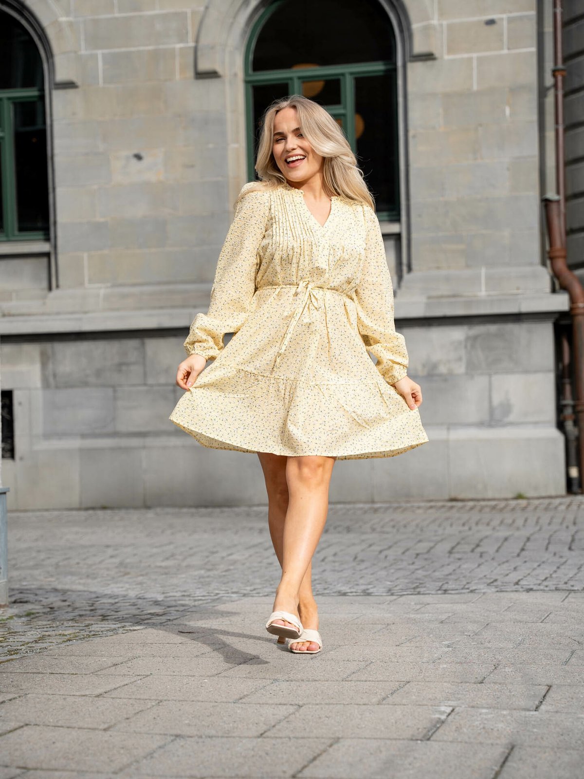 NORR Opal Seersucker Dress Light Yellow Flower