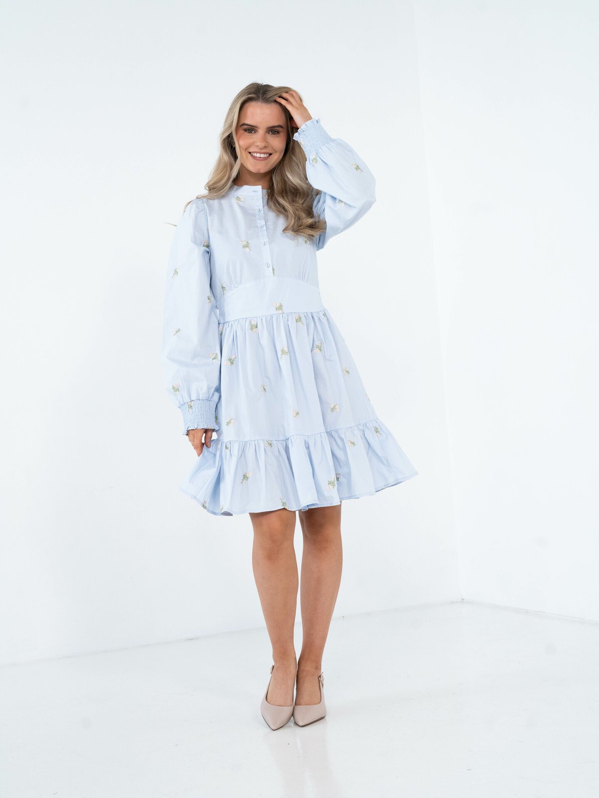 NORR Miluna Embroidery Dress Light Blue