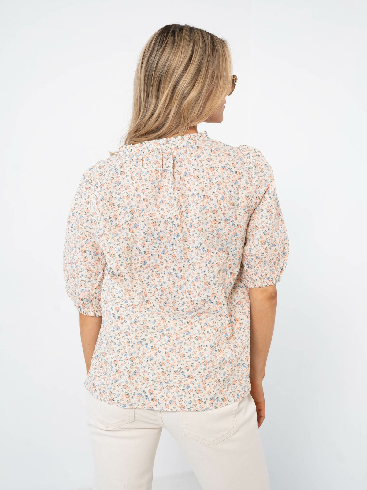 NORR Opal Seersucker Short Sleeve Top Orange Flower