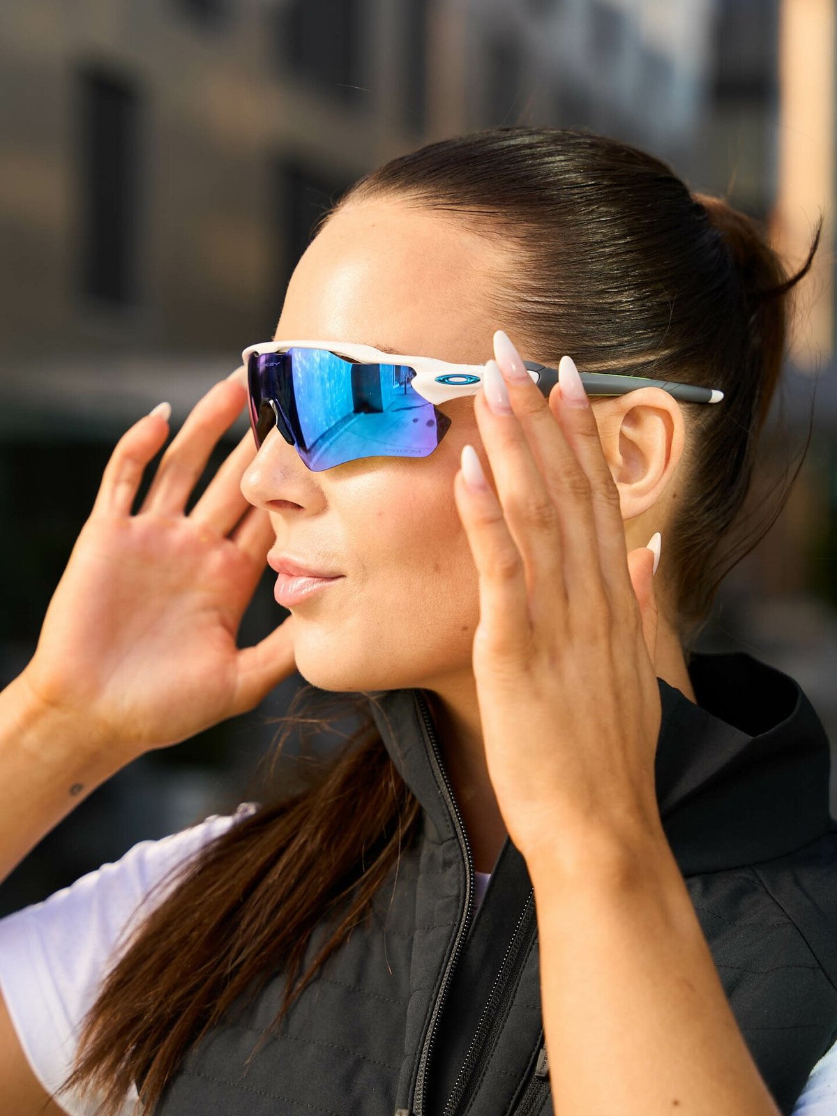 Oakley Radar Ev Path Polished White / Brilleglassfarge: Prizm Sapphire / Lysgjennomslipp: 12%