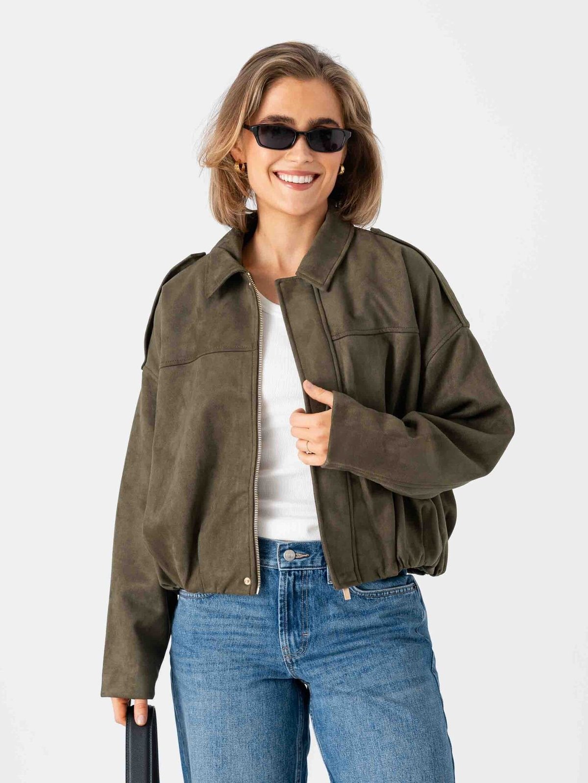 Only Moon-Stina Faux Suede Bomber Grape Leaf