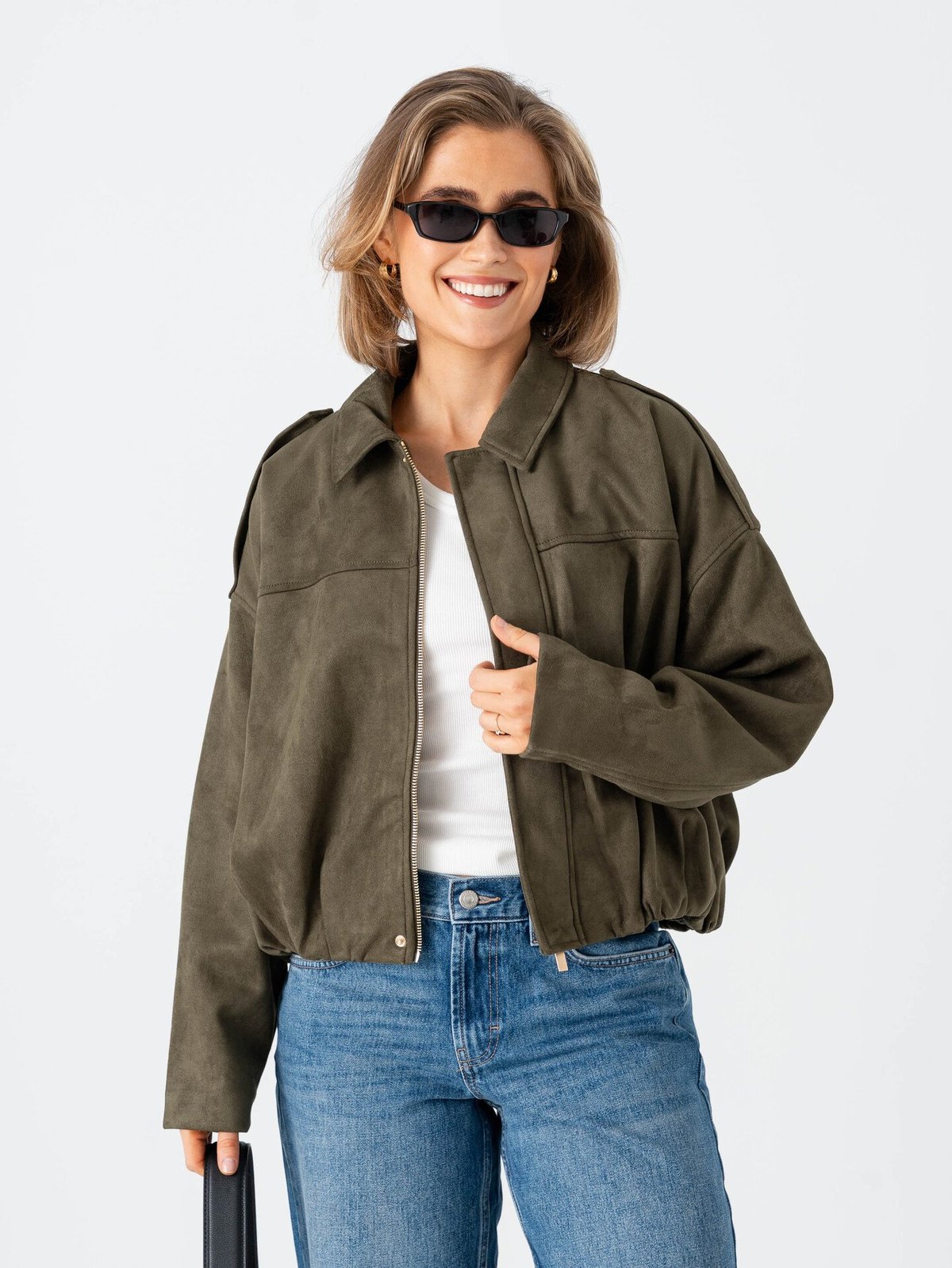 Only Moon-Stina Faux Suede Bomber Grape Leaf
