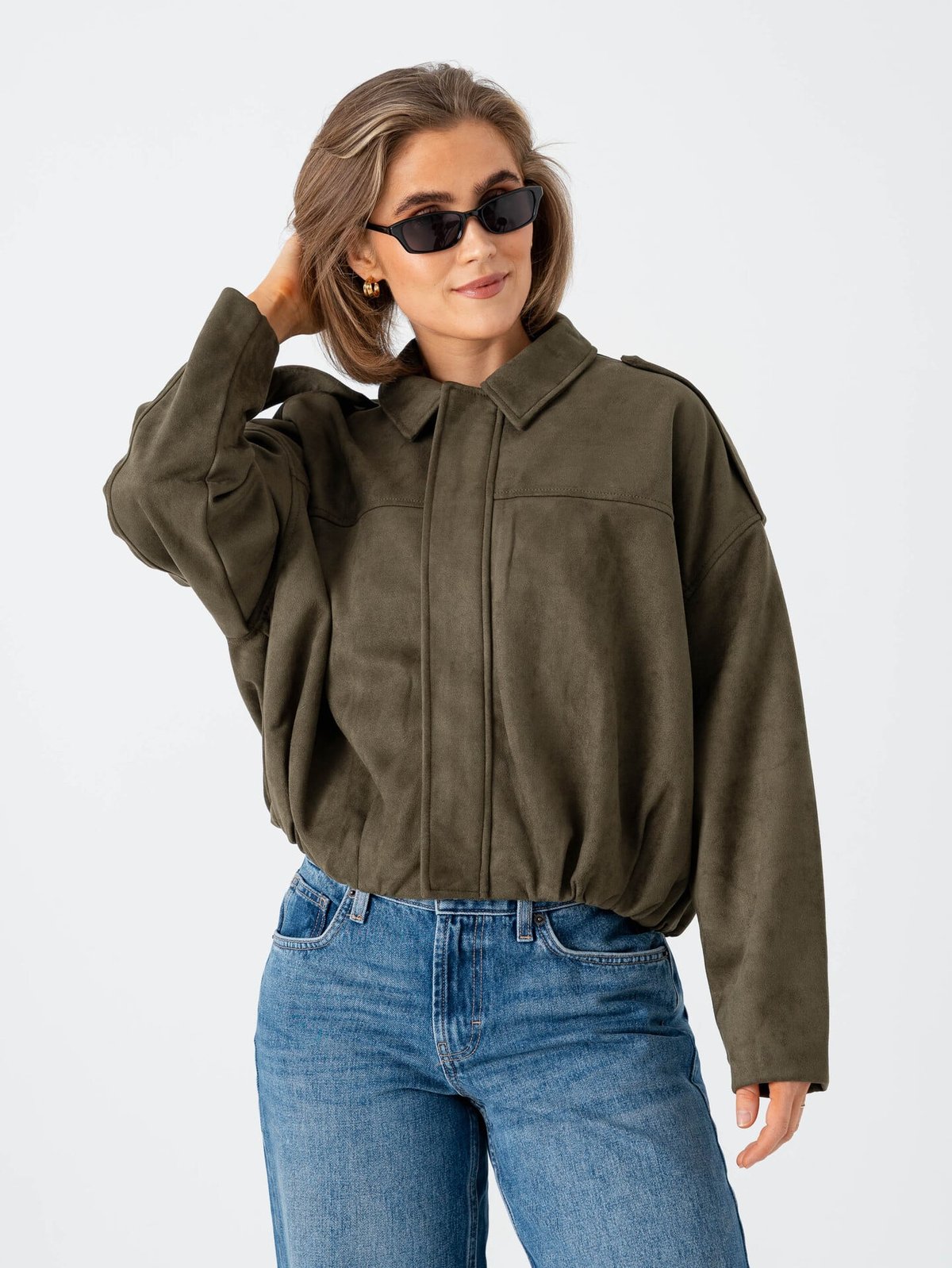 Only Moon-Stina Faux Suede Bomber Grape Leaf