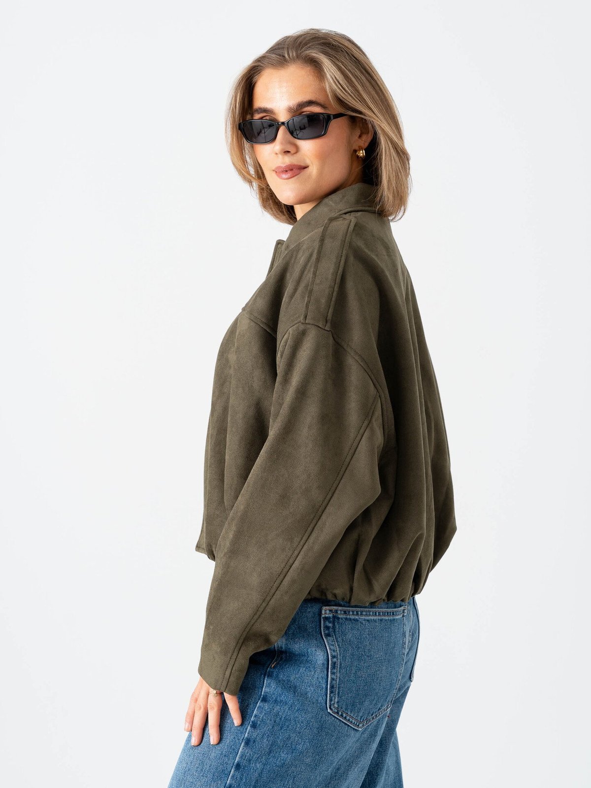 Only Moon-Stina Faux Suede Bomber Grape Leaf