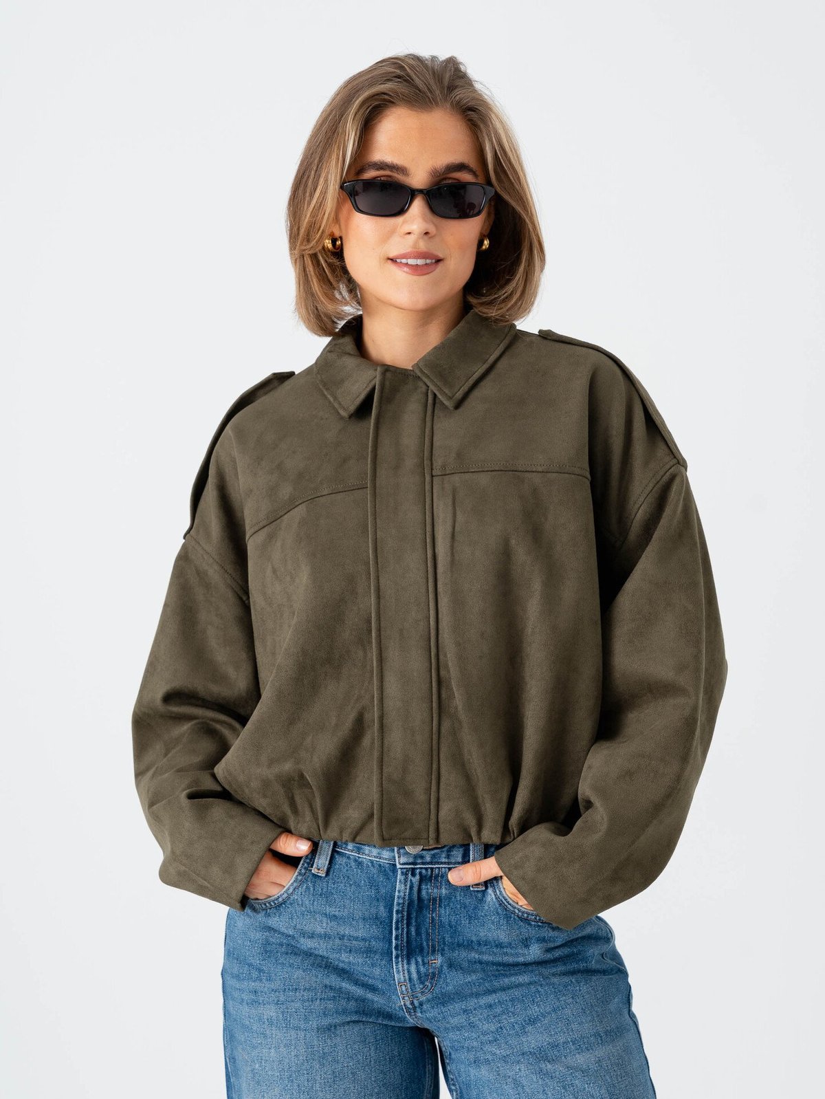 Only Moon-Stina Faux Suede Bomber Grape Leaf