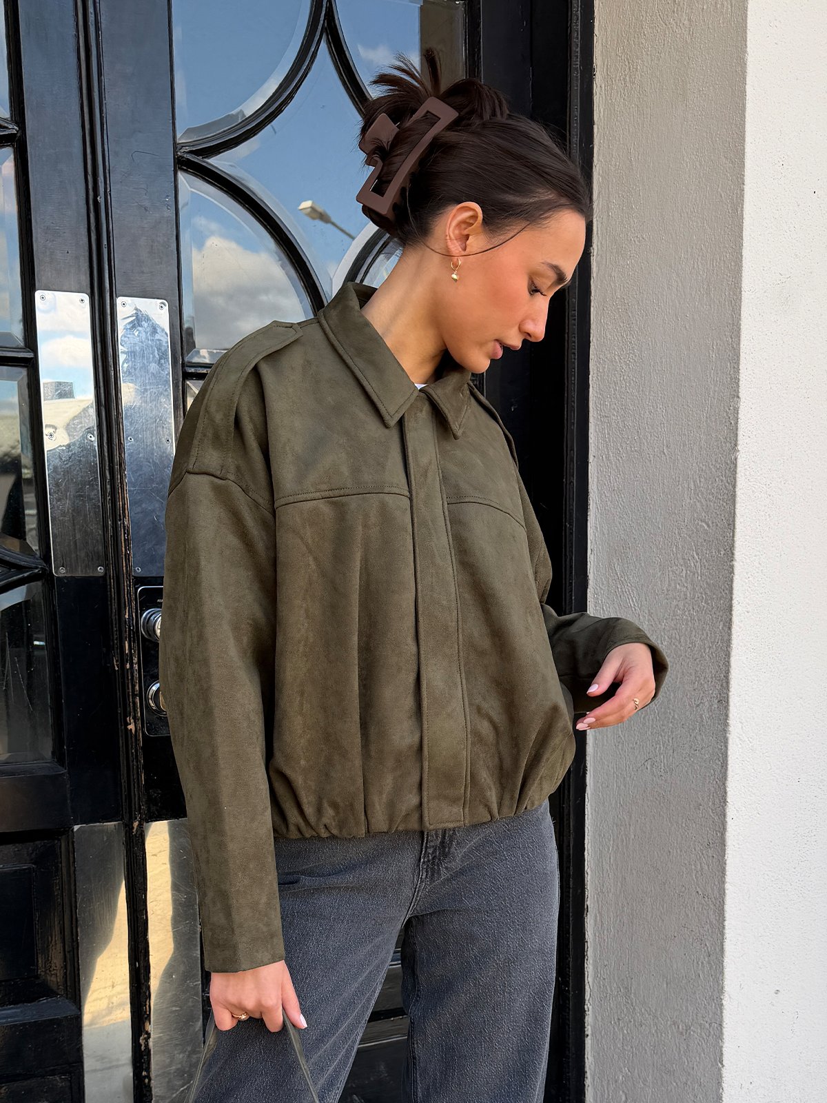 Only Moon-Stina Faux Suede Bomber Grape Leaf