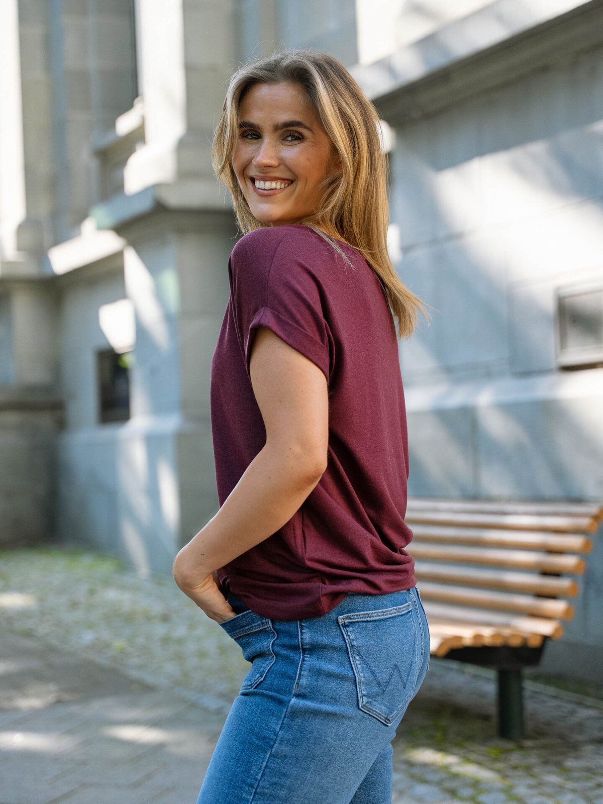 Only Moster Short Sleeve O-Neck Top Burgundy