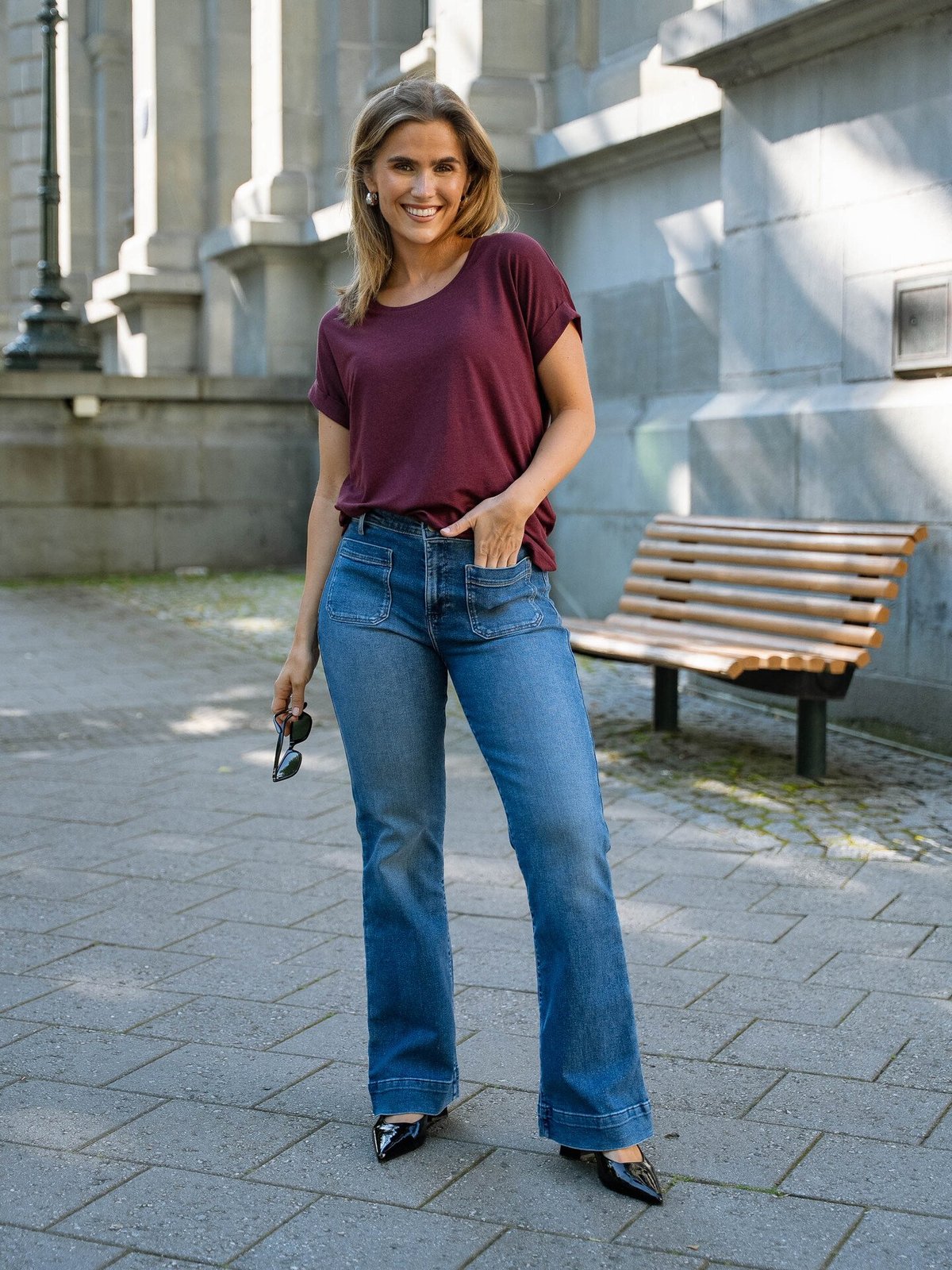 Only Moster Short Sleeve O-Neck Top Burgundy