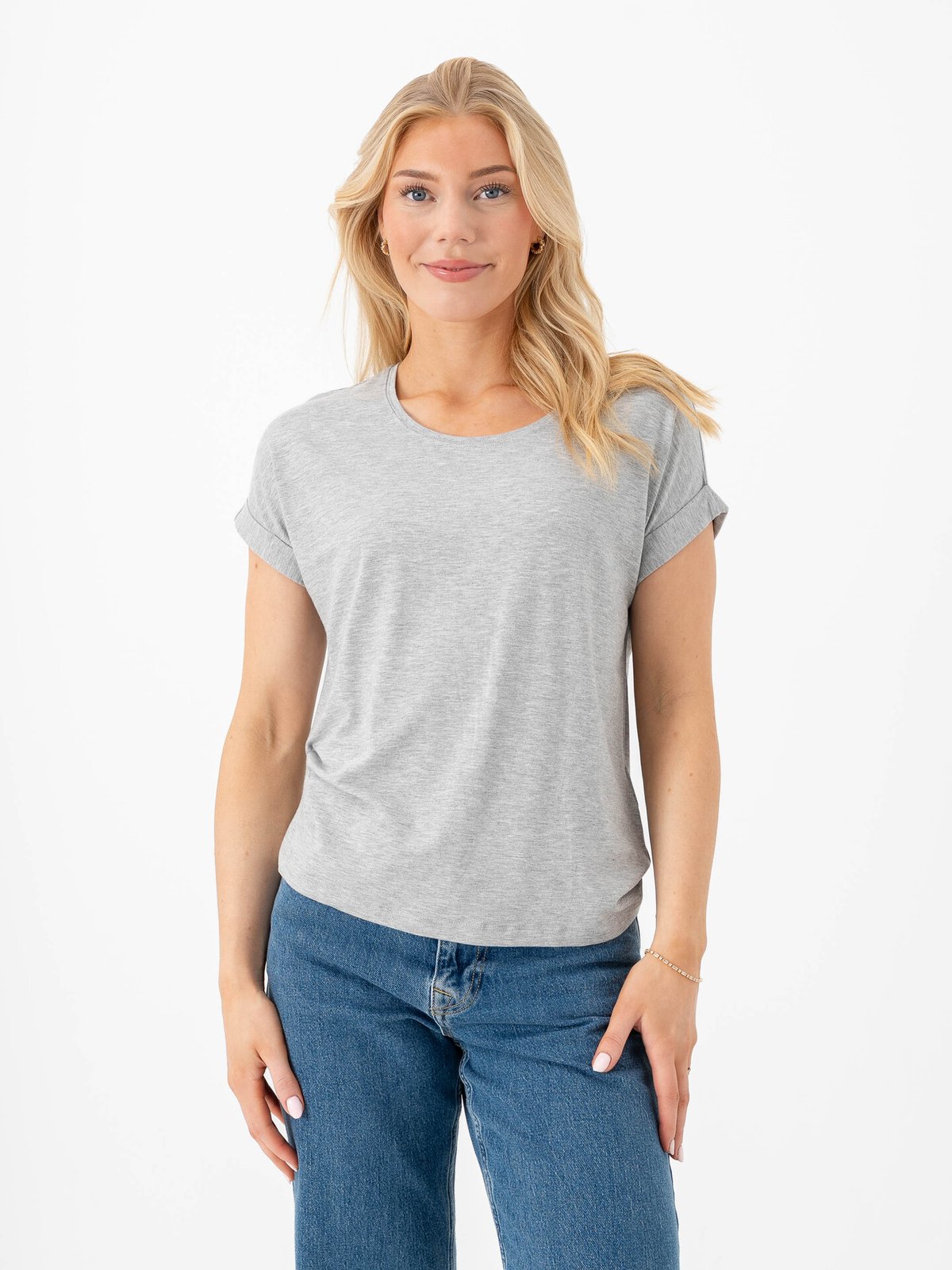 Only Moster Short Sleeve O-Neck Top Light Grey Melange