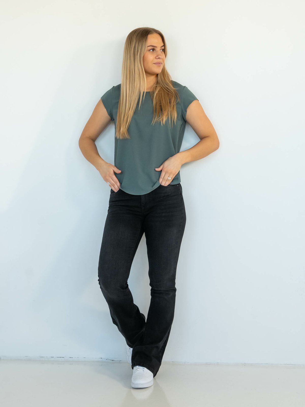 Only Vic Short Sleeve Solid Top Bottle Green