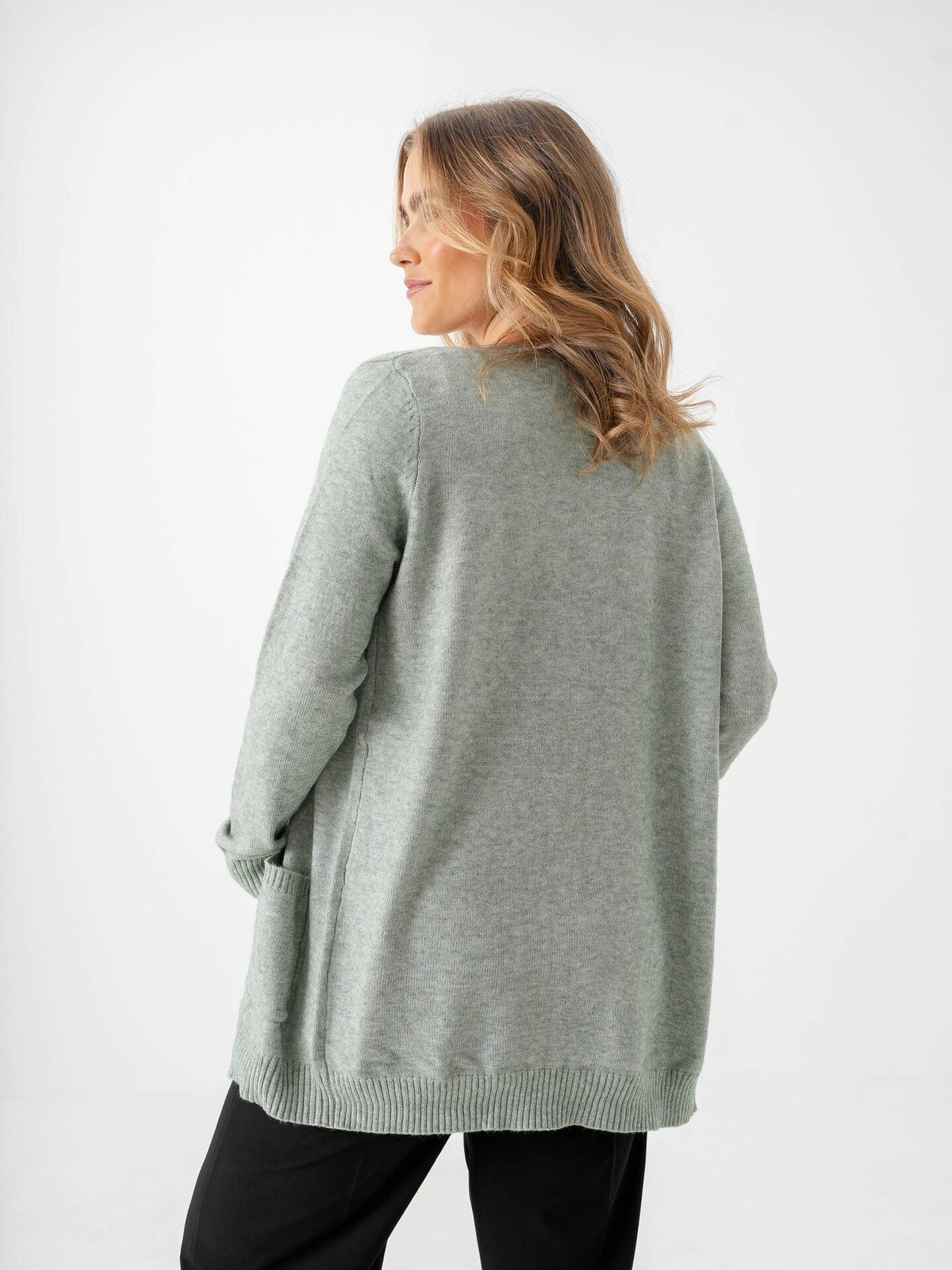 Only Lesly Long Sleeve Open Cardigan Knit Basil Melange