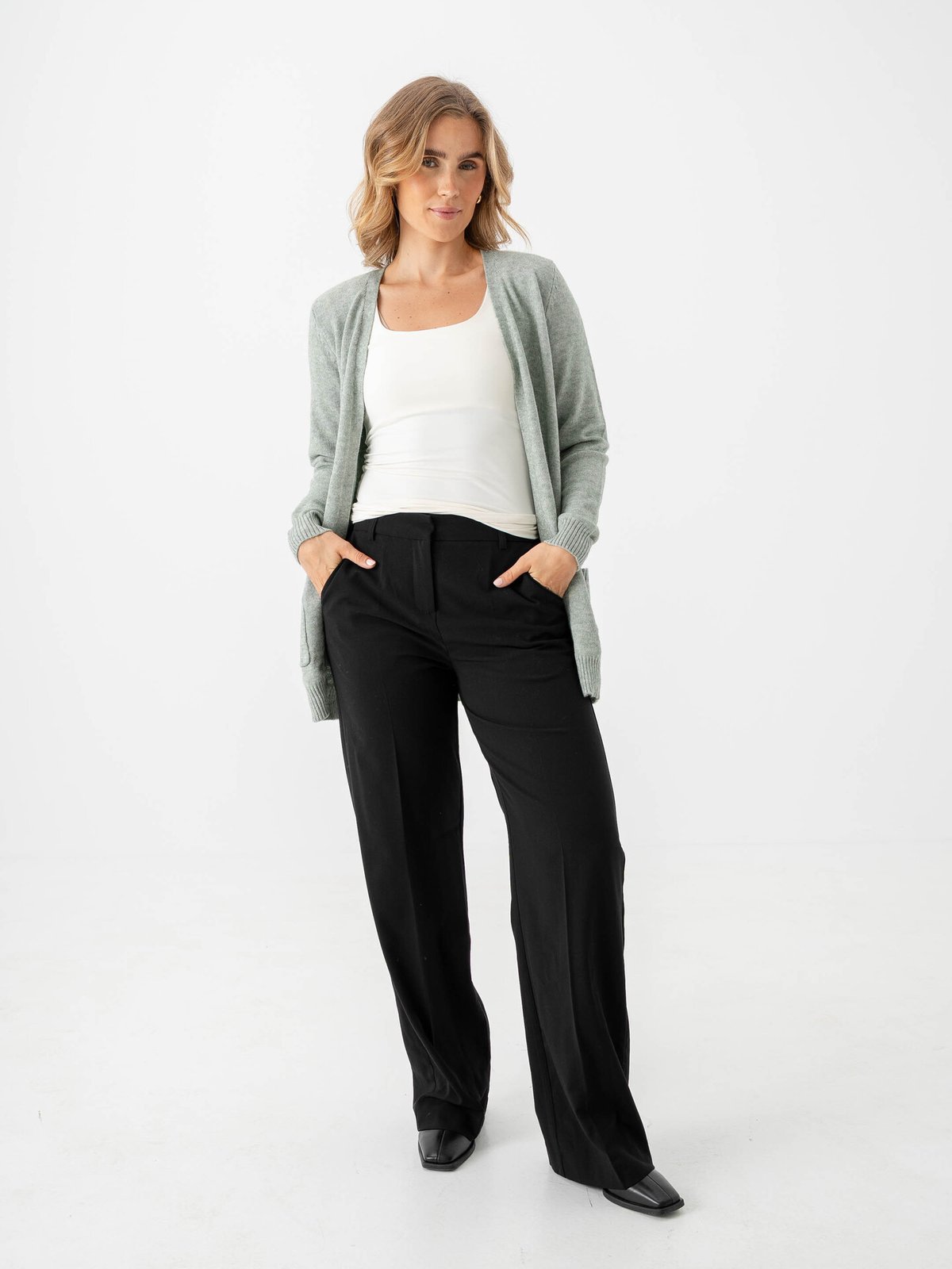 Only Lesly Long Sleeve Open Cardigan Knit Basil Melange