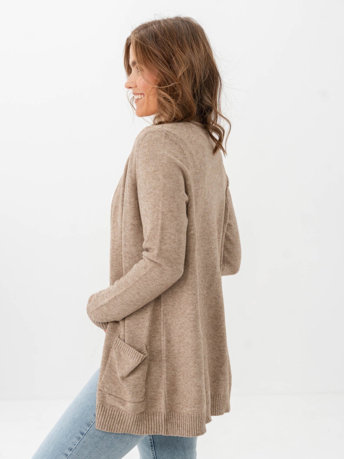 Only Lesly Long Sleeve Open Cardigan Knit Beige Melange