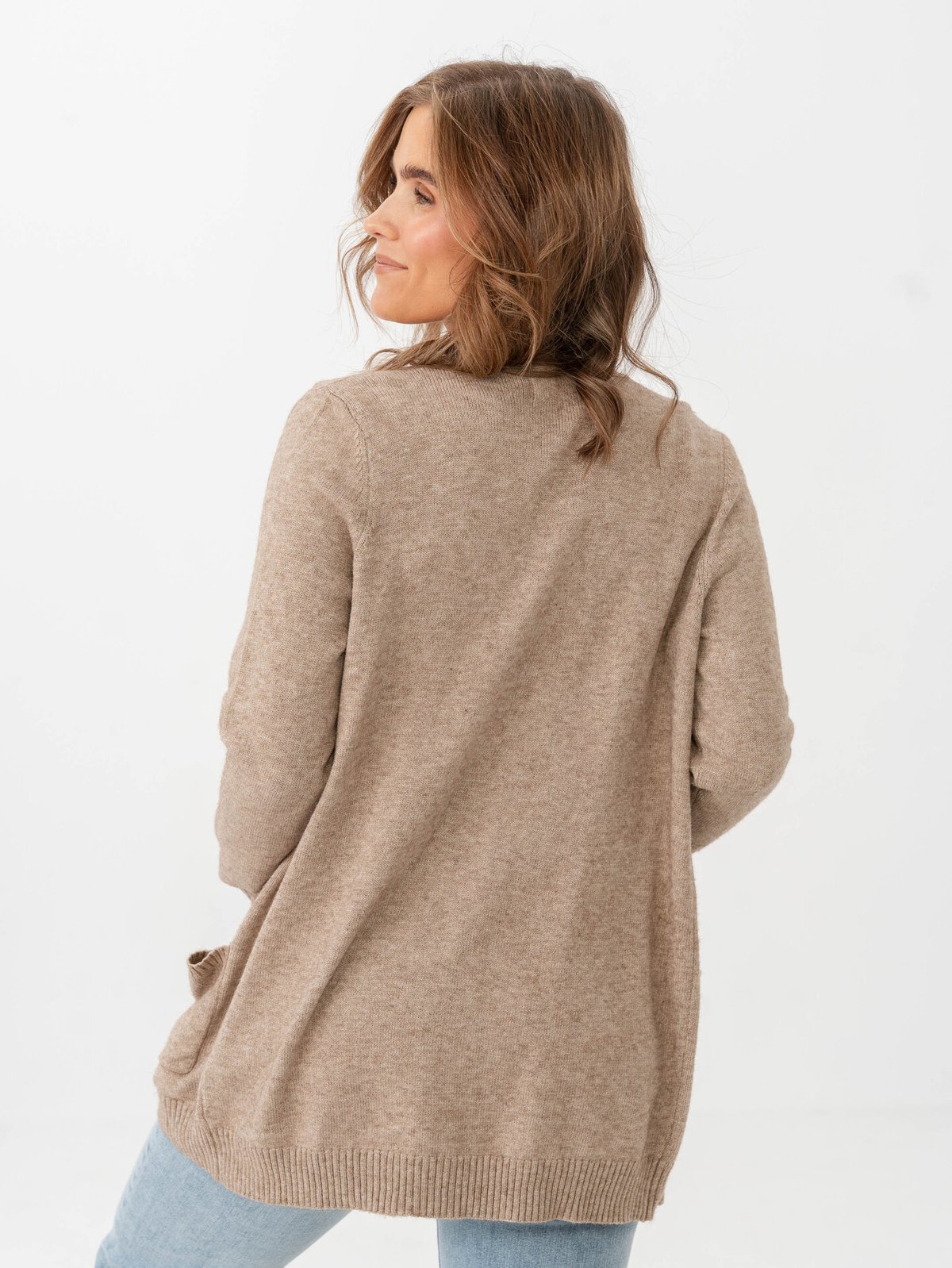 Only Lesly Long Sleeve Open Cardigan Knit Beige Melange