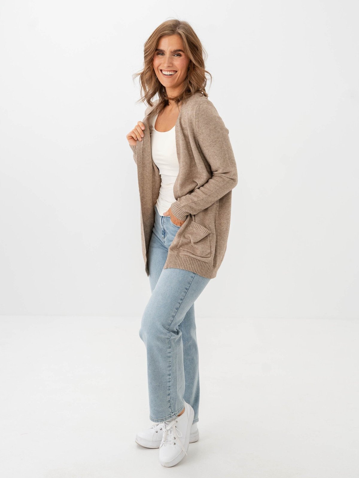 Only Lesly Long Sleeve Open Cardigan Knit Beige Melange