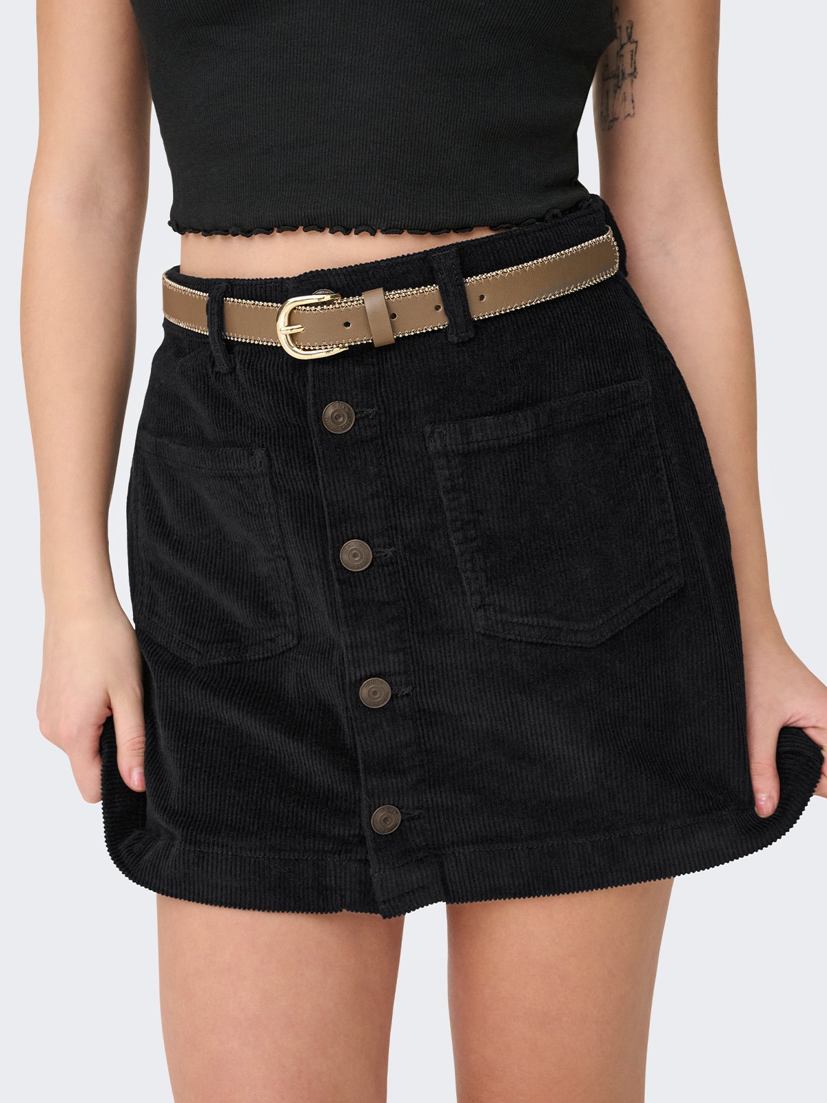 Only Amazing Global High Waist Cord Skirt Black