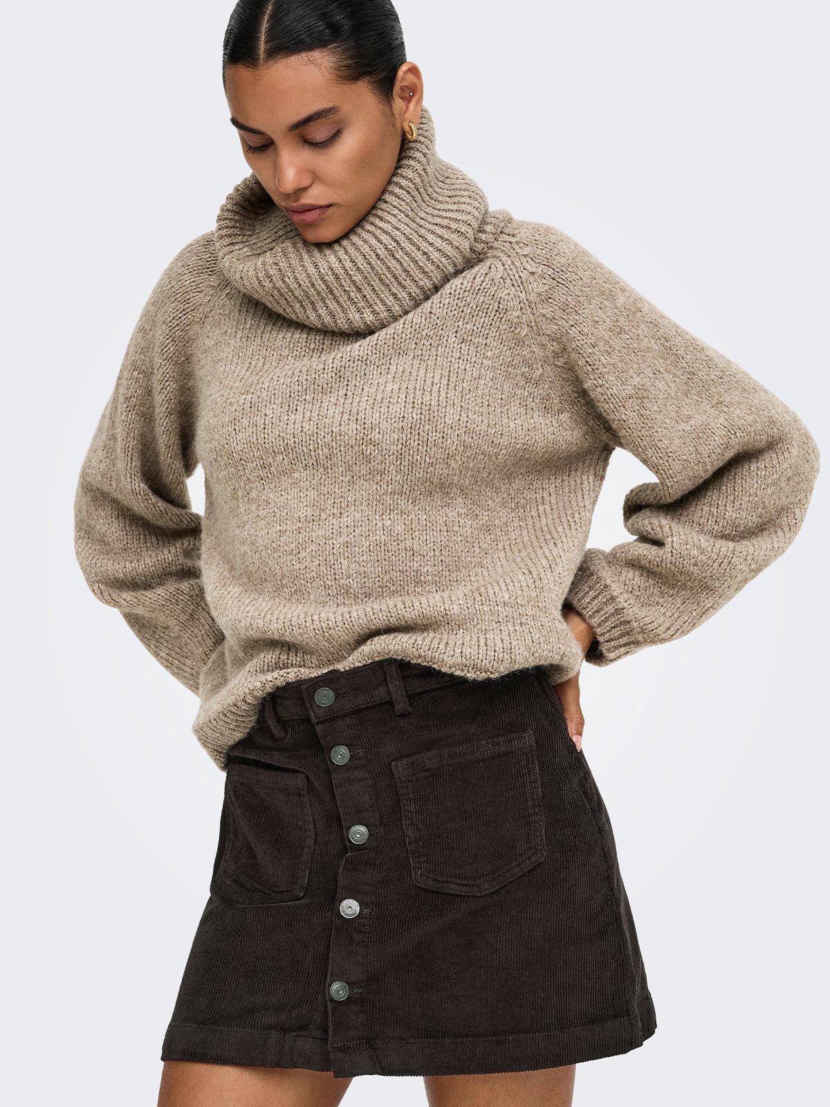 Only Amazing Global High Waist Cord Skirt Black Coffee