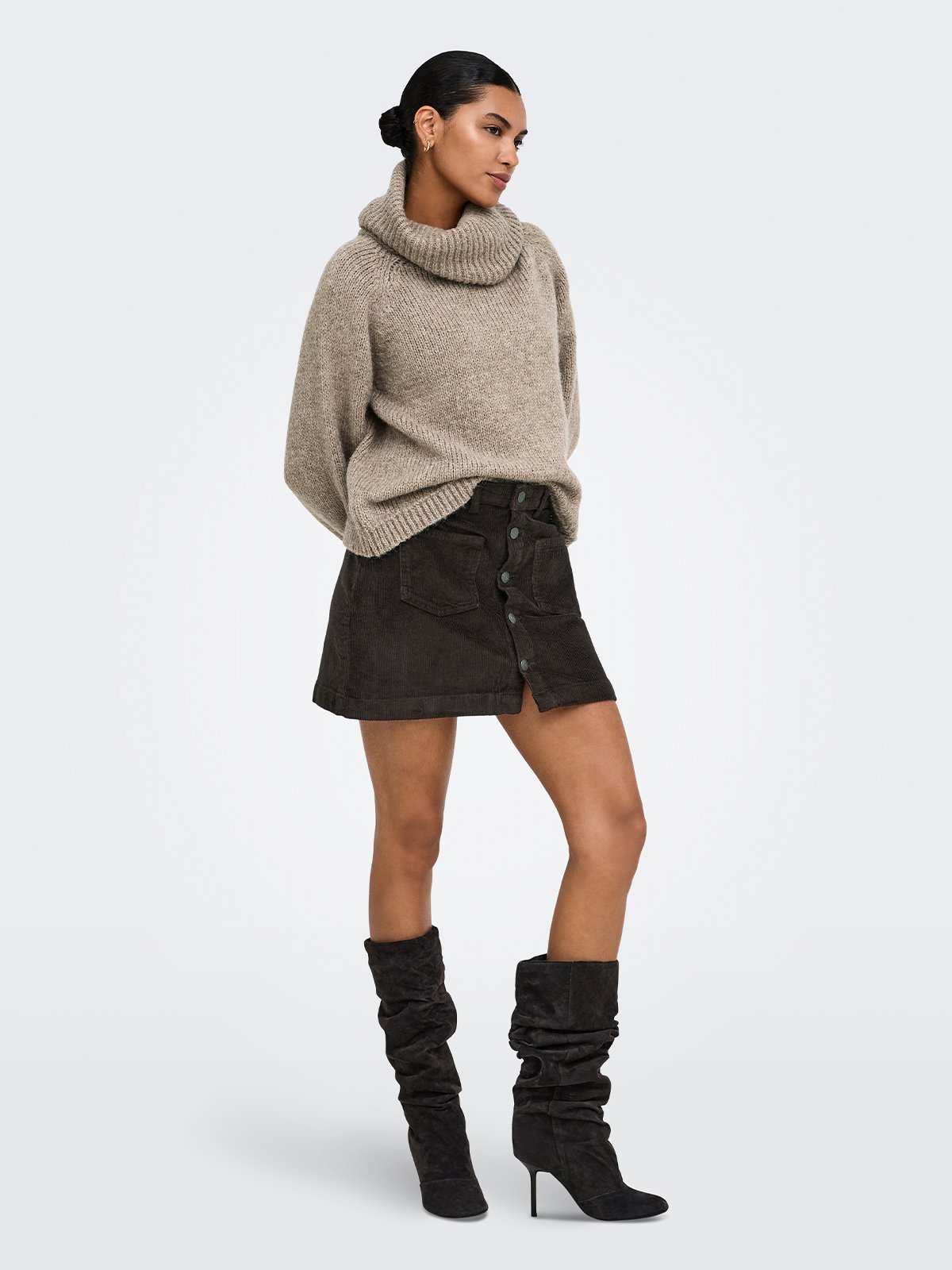 Only Amazing Global High Waist Cord Skirt Black Coffee