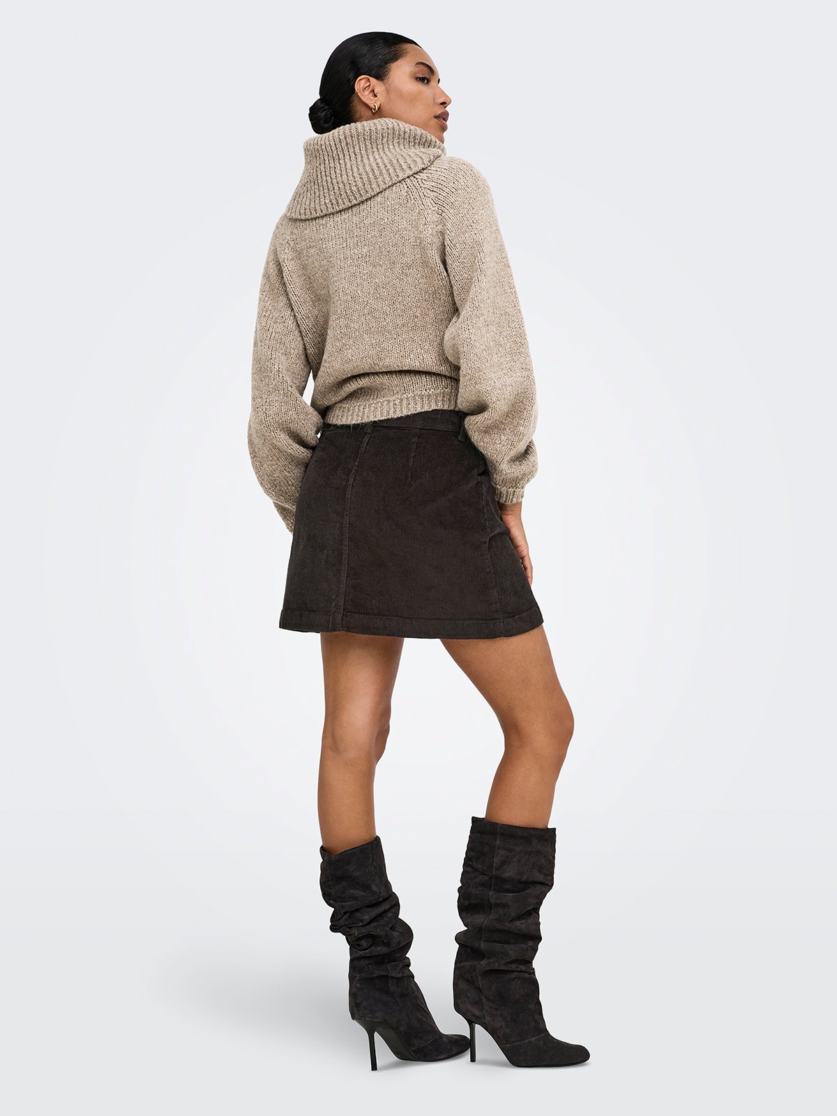Only Amazing Global High Waist Cord Skirt Black Coffee