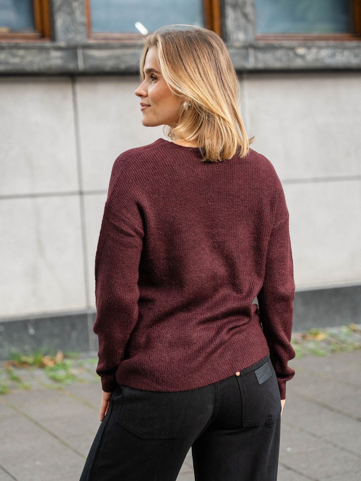 Only Camilla V-Neck Long Sleeve Pullover Knit Port Royale Melange