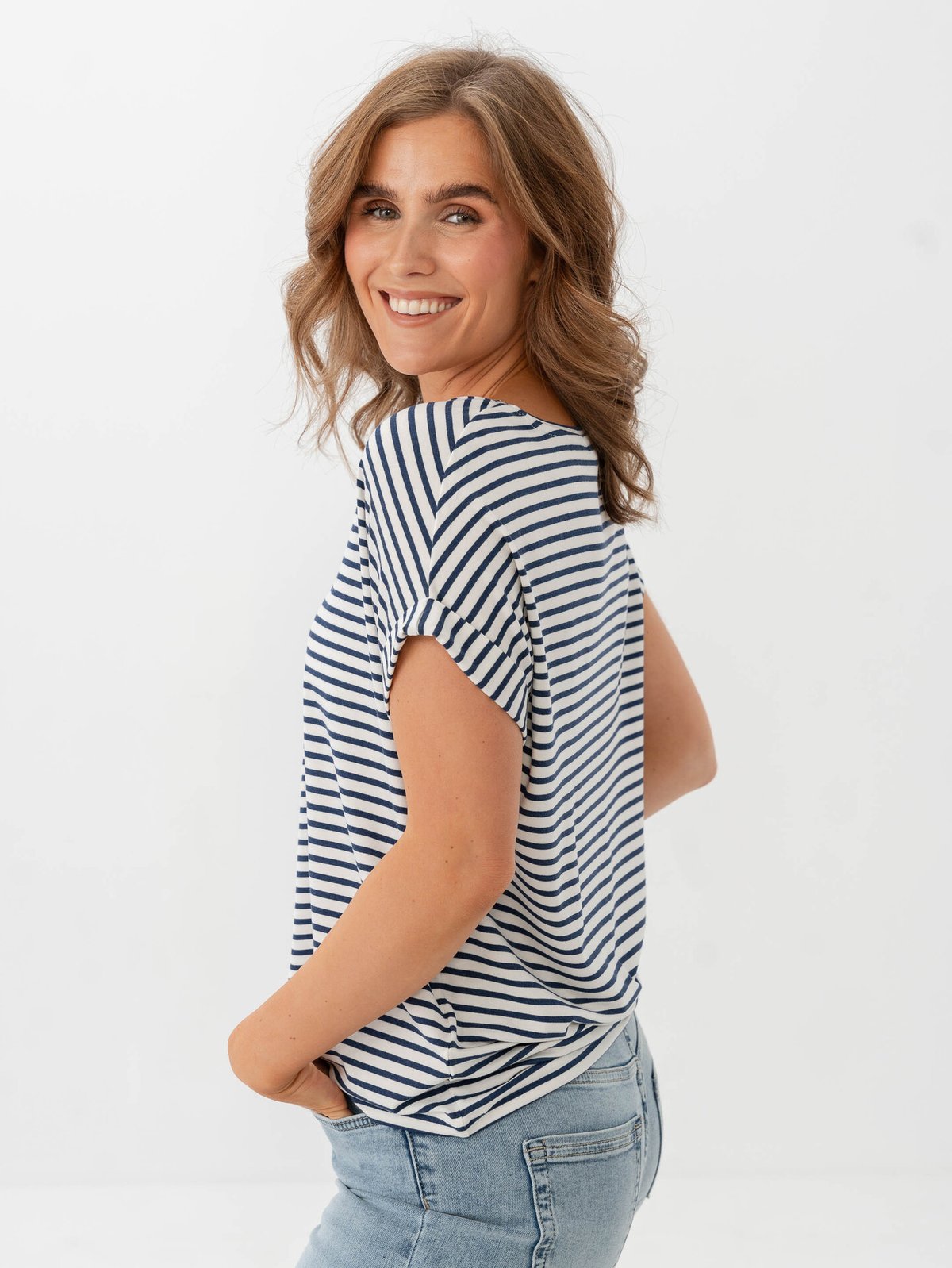 Only Moster Stripe Short Sleeve O-Neck Top Cloud Dancer Naval Academy
