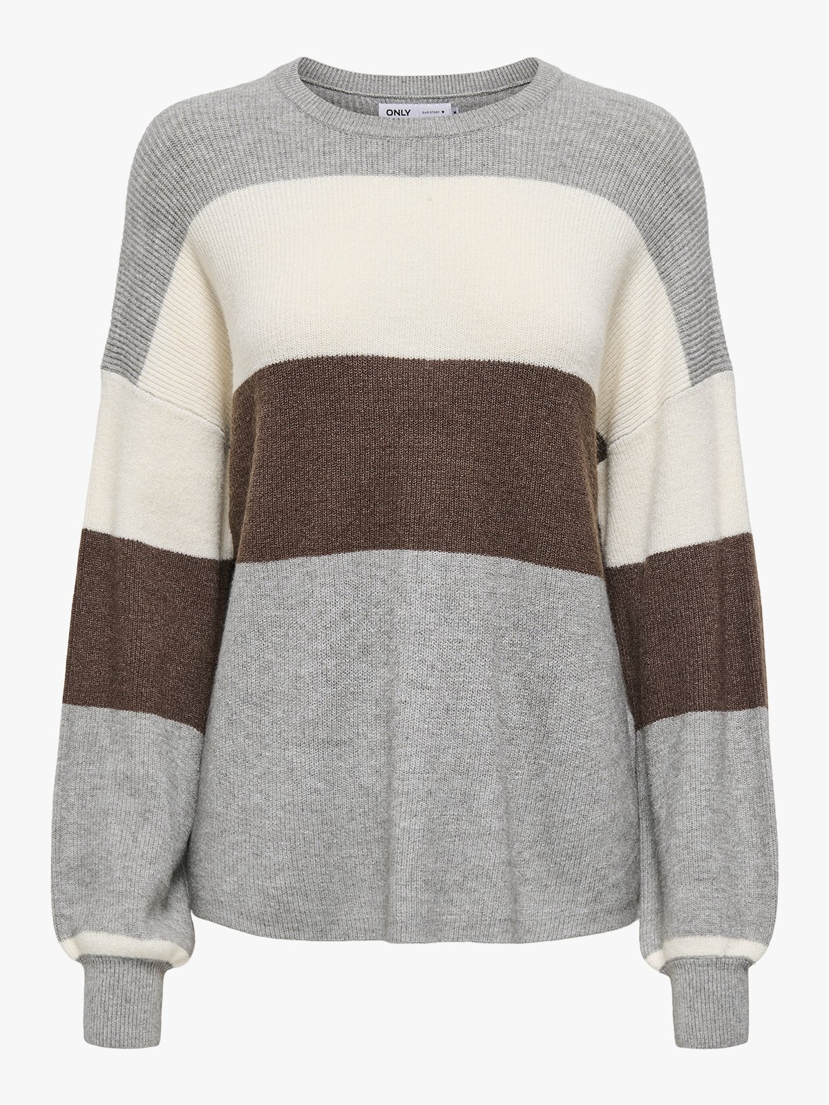 Only Atia Long Sleeve Stripe Pullover Knit Medium Grey Melange W. Whitecap Gray/Chicory Coffee