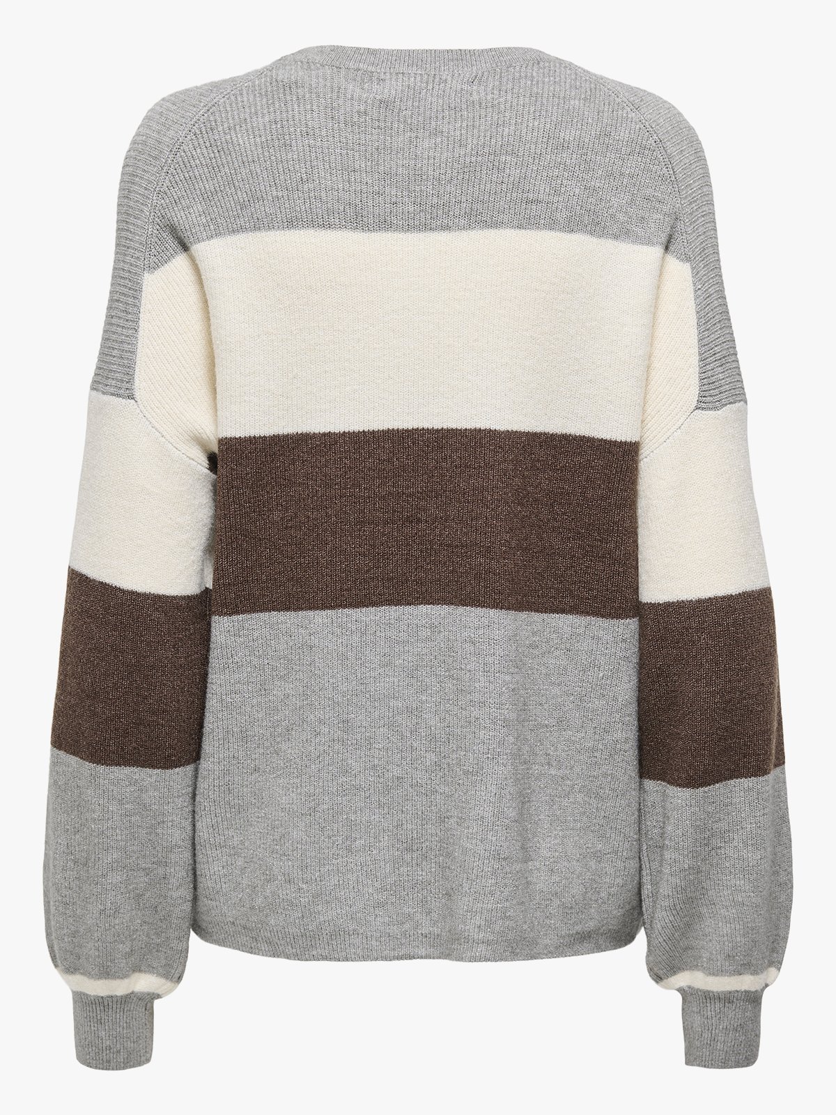 Only Atia Long Sleeve Stripe Pullover Knit Medium Grey Melange W. Whitecap Gray/Chicory Coffee