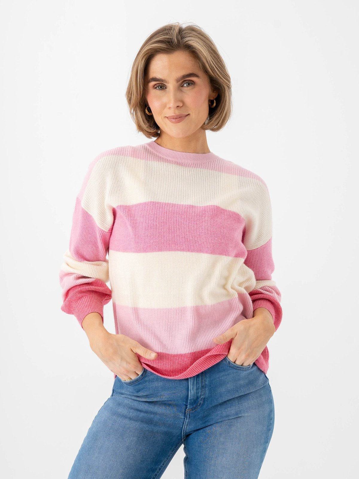 Only Atia Long Sleeve Stripe Pullover Knit Pink Lady