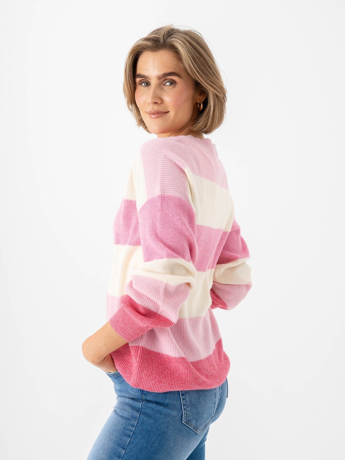 Only Atia Long Sleeve Stripe Pullover Knit Pink Lady