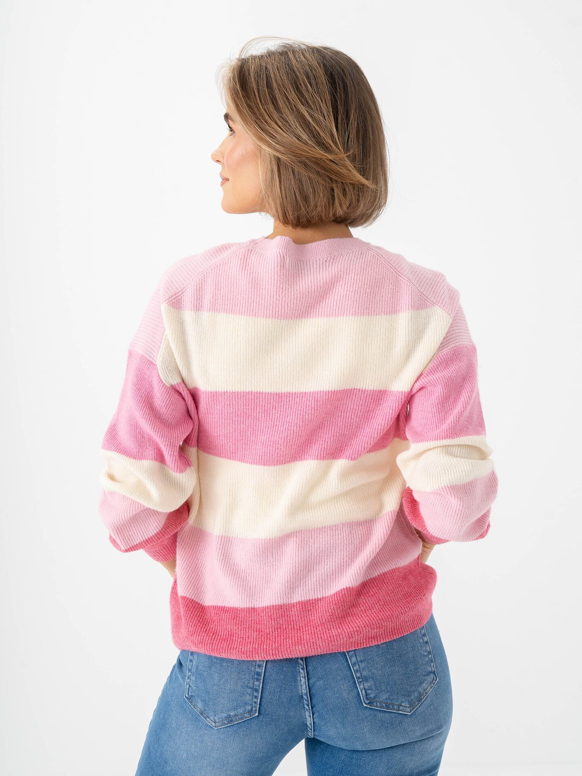 Only Atia Long Sleeve Stripe Pullover Knit Pink Lady