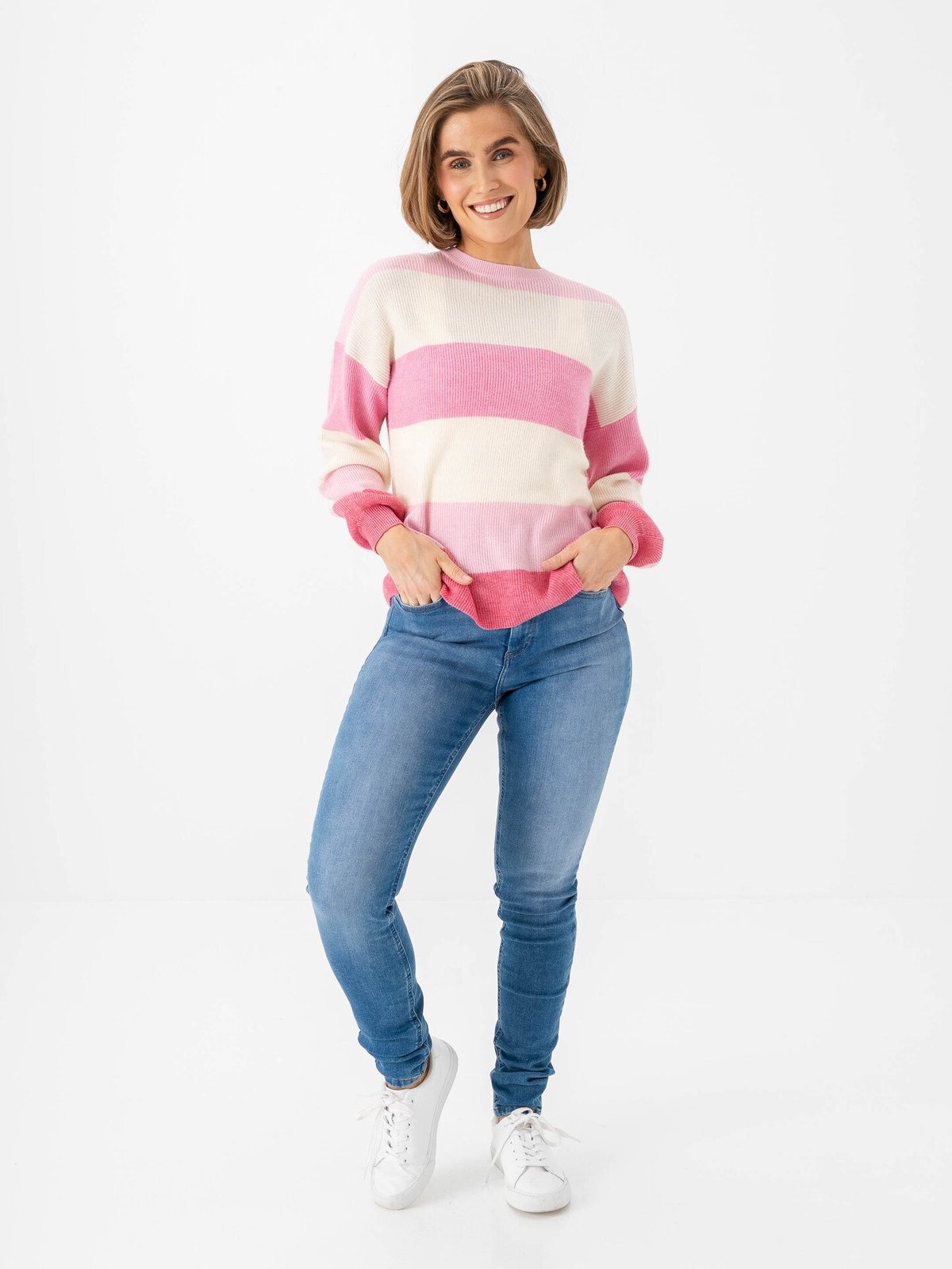Only Atia Long Sleeve Stripe Pullover Knit Pink Lady