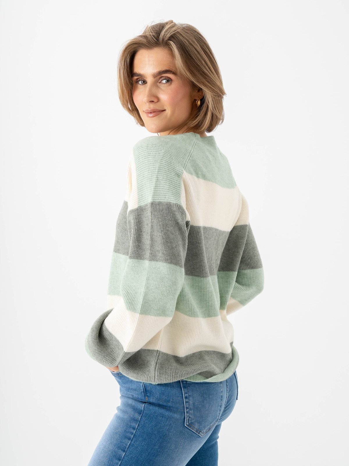 Only Atia Long Sleeve Stripe Pullover Knit Silt Green