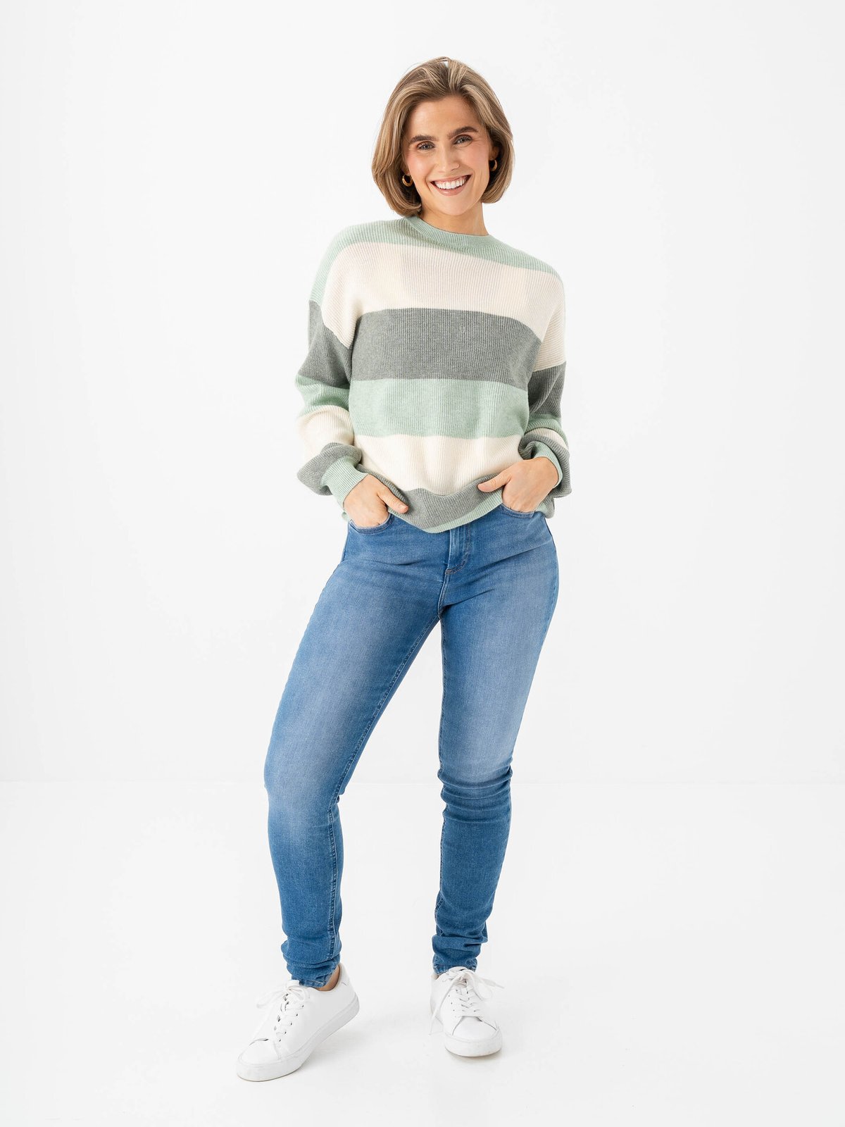 Only Atia Long Sleeve Stripe Pullover Knit Silt Green
