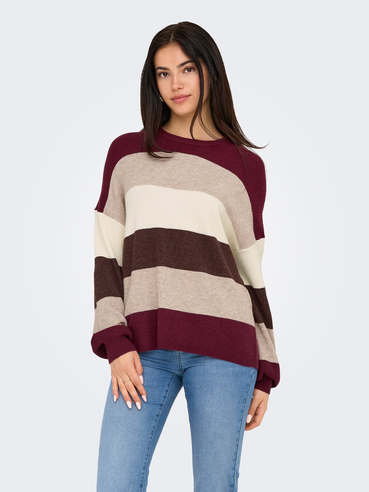 Only Atia Long Sleeve Stripe Pullover Knit Zinfandel