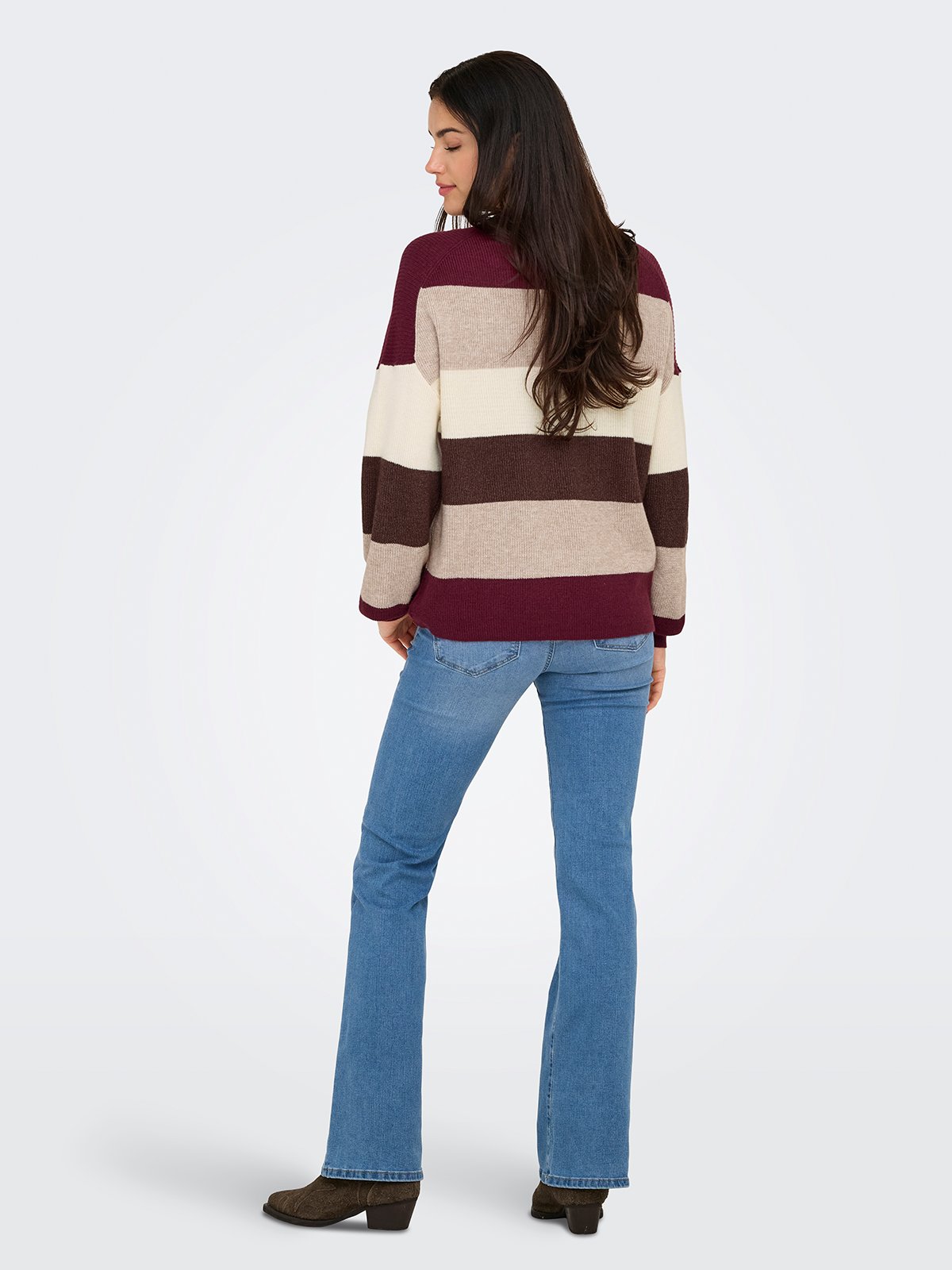 Only Atia Long Sleeve Stripe Pullover Knit Zinfandel