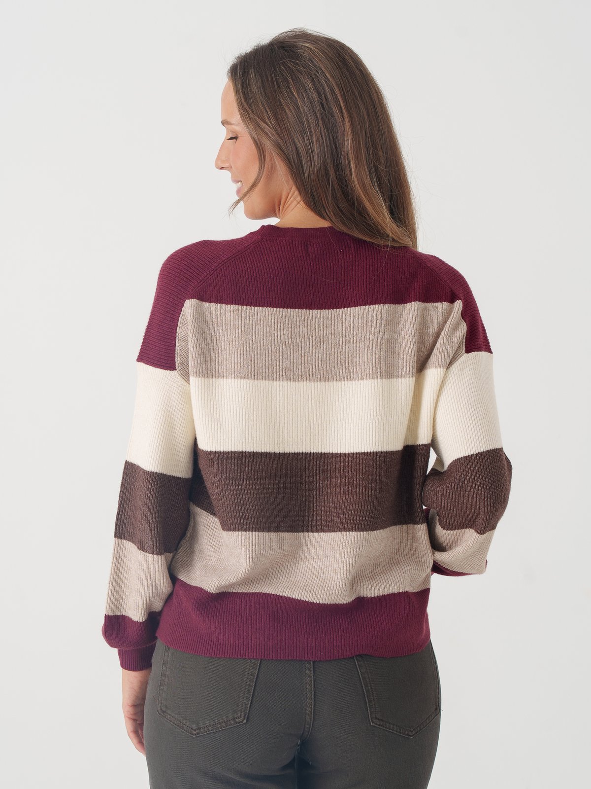 Only Atia Long Sleeve Stripe Pullover Knit Zinfandel